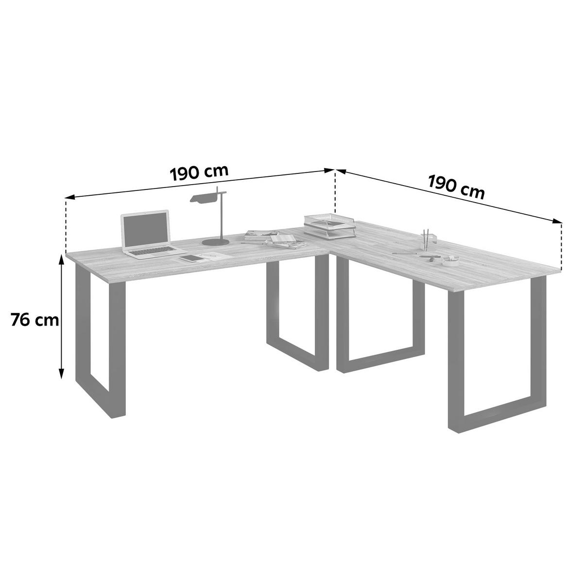 Kotna Pisalna Miza Lona, Hrast, 190x190cm - črna/hrast sonoma, Moderno, kovina/leseni material (190/190/76cm) - MID.YOU
