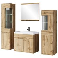 Badezimmer-Set Narobi 5-tlg. mit LED ca. 120 cm Eiche Wotan - Eiche Wotan/Weiß, Trend, Glas/Keramik (120,4cm) - P & B