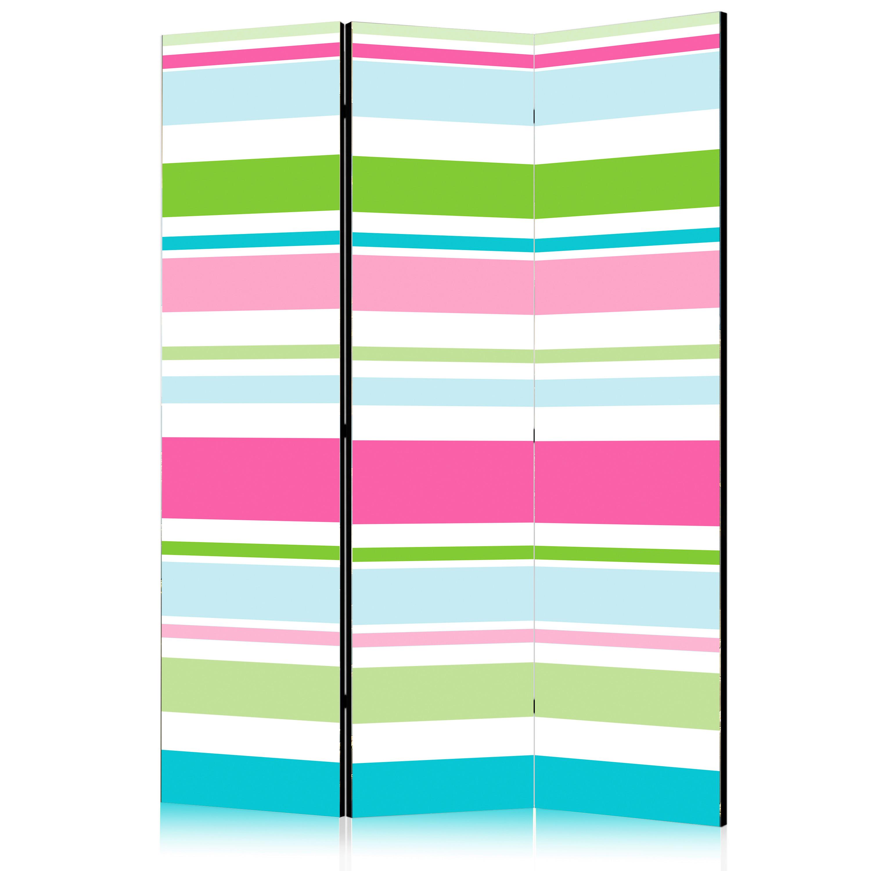 Paravan Bright Stripes, 3-Delni, Dvostranski - turkizna/bela, Basics, tekstil/les (135/172/3cm) - artgeist