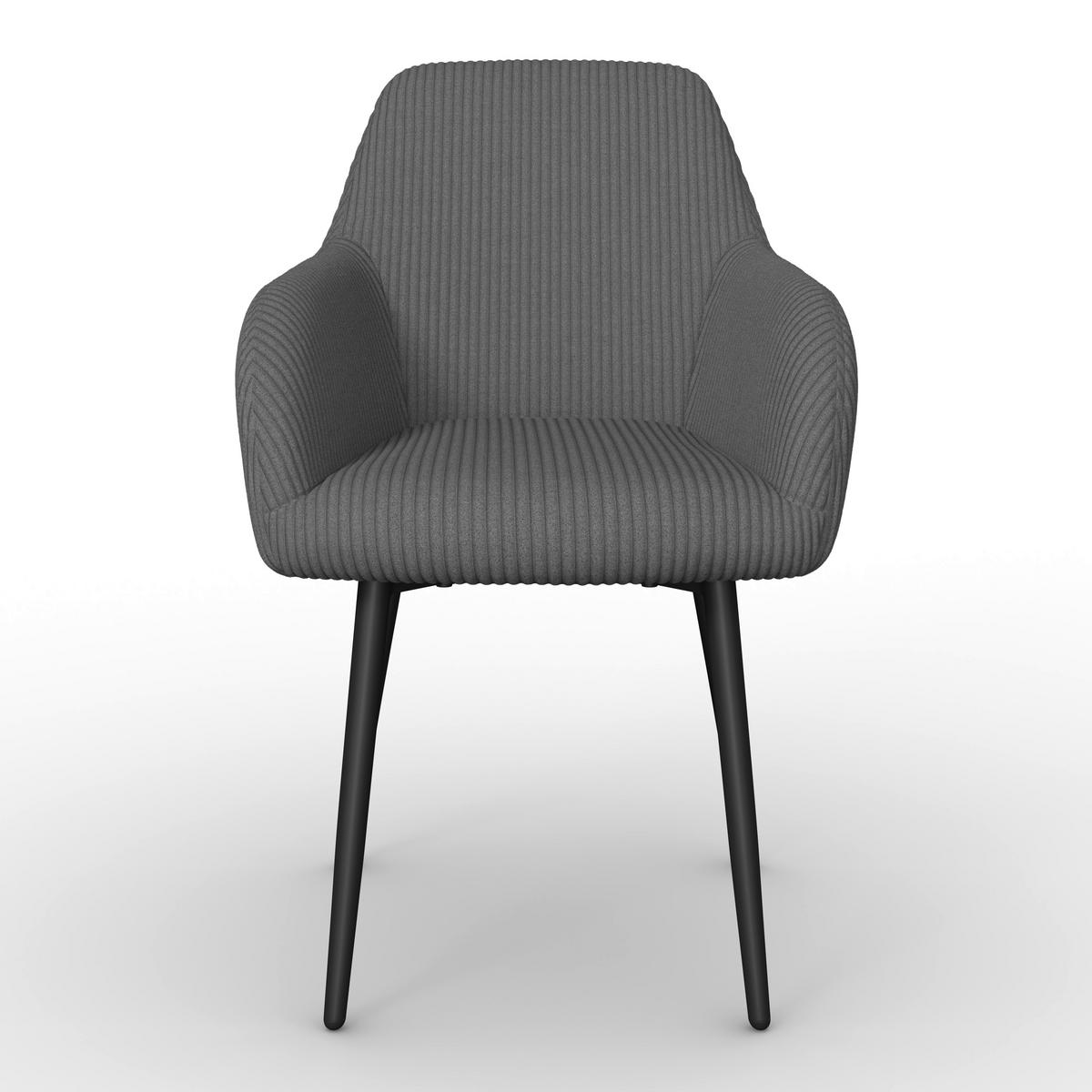 Armlehnstuhl Alani Grau Cord Gepolstert - Schwarz/Grau, MODERN, Textil/Metall (60/58/86cm) - Bessagi Home