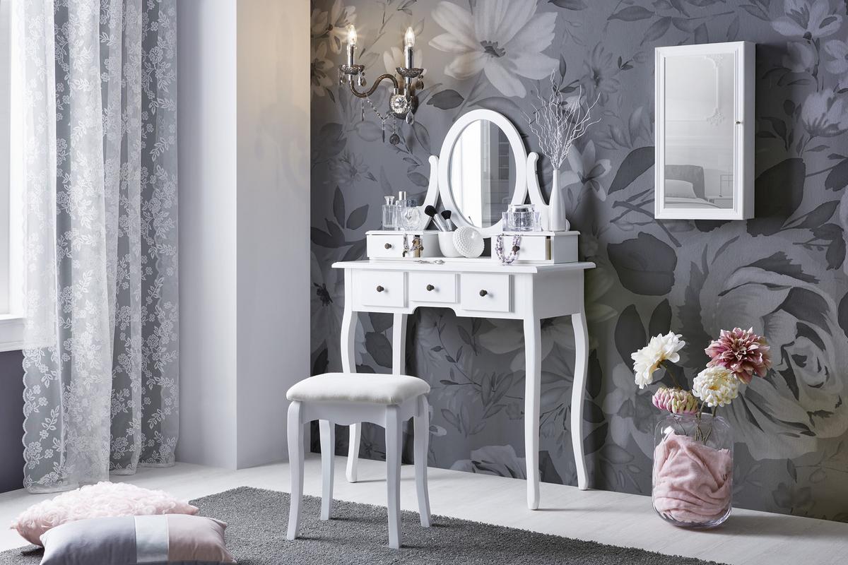 Schminktisch in Weiss - Weiss/Schwarz, Romantik / Landhaus, Glas/Holz (81/128/40,5cm) - Mömax