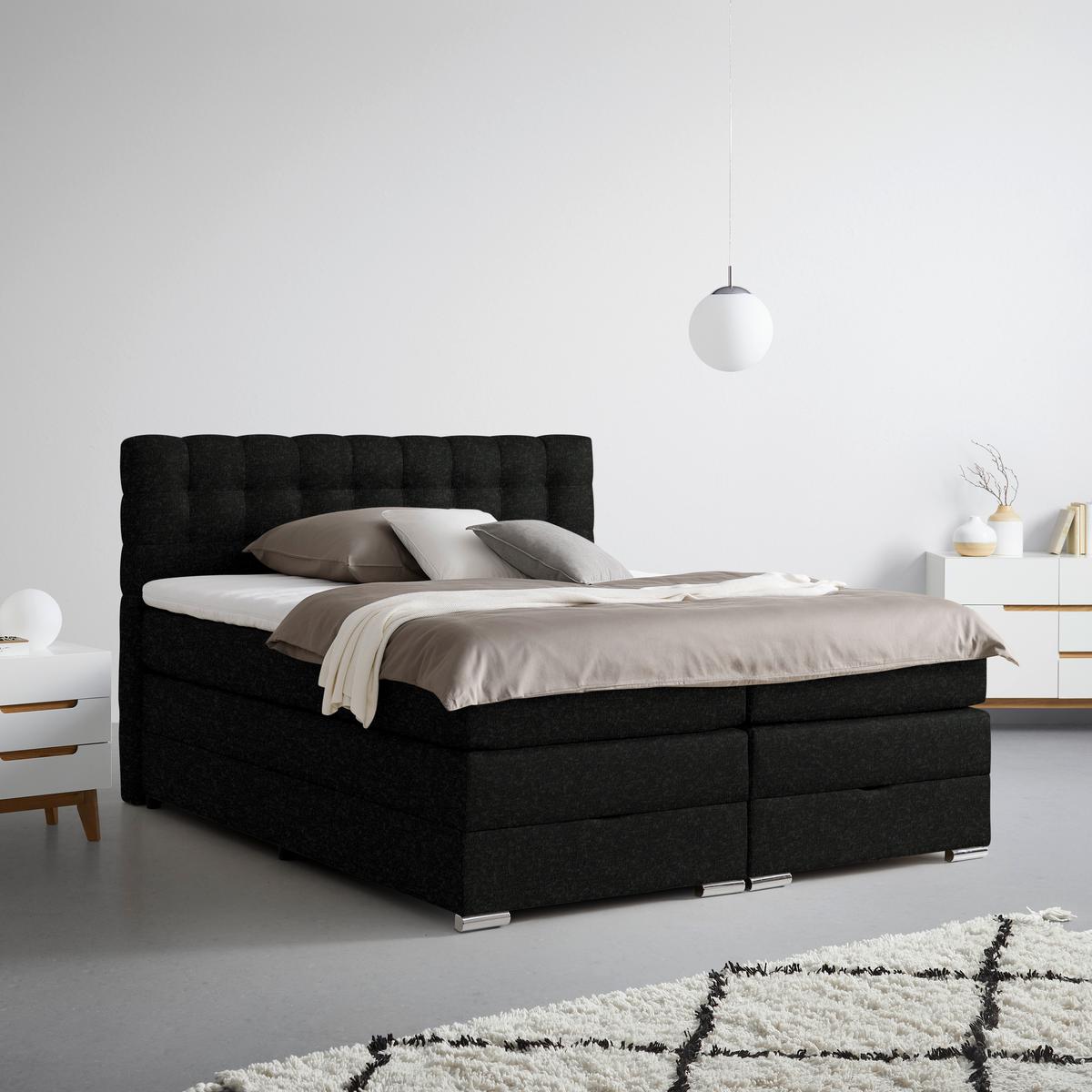 Boxspringbett London Schwarz ca. 180x200cm - Chromfarben/Schwarz, MODERN, Holz/Holzwerkstoff (180/200cm) - Premium Living