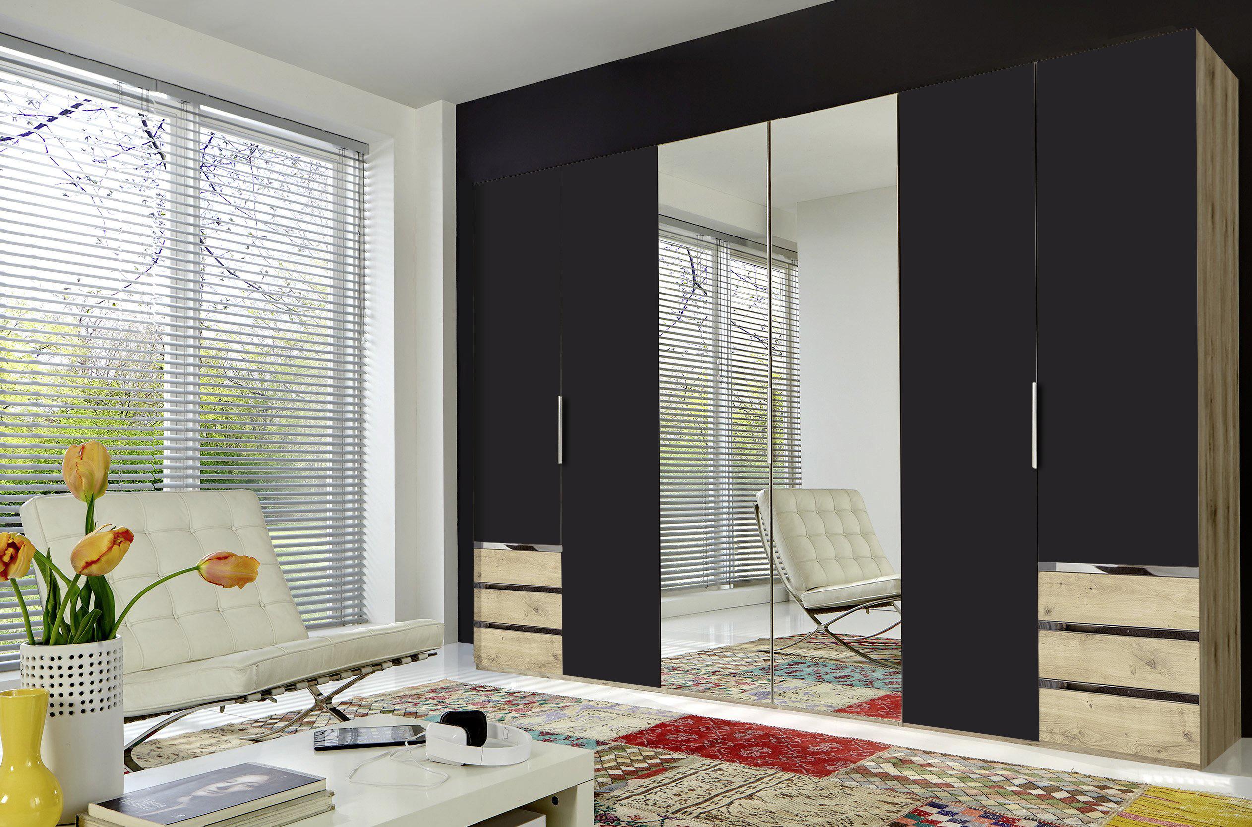 Drehtürenschrank Level 36A mit Spiegel ca.300cm Graphitfarben - Chromfarben/Eichefarben, MODERN, Glas/Holzwerkstoff (300/216/58cm) - MID.YOU