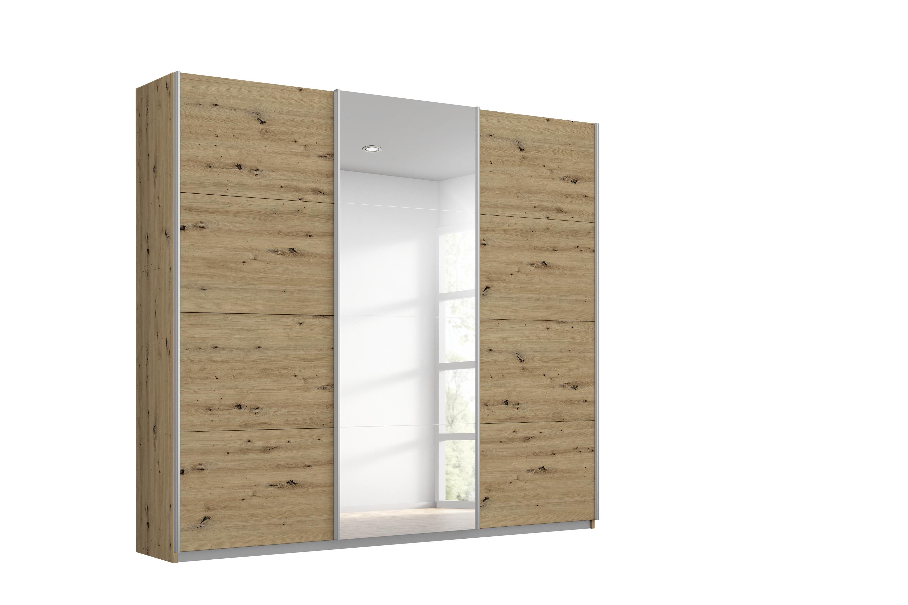 Schwebetürenschrank Kulmbach Eichefarben ca. 203x229x62cm - Eichefarben/Alufarben, KONVENTIONELL, Glas/Holzwerkstoff (203/229/62cm) - Mömax