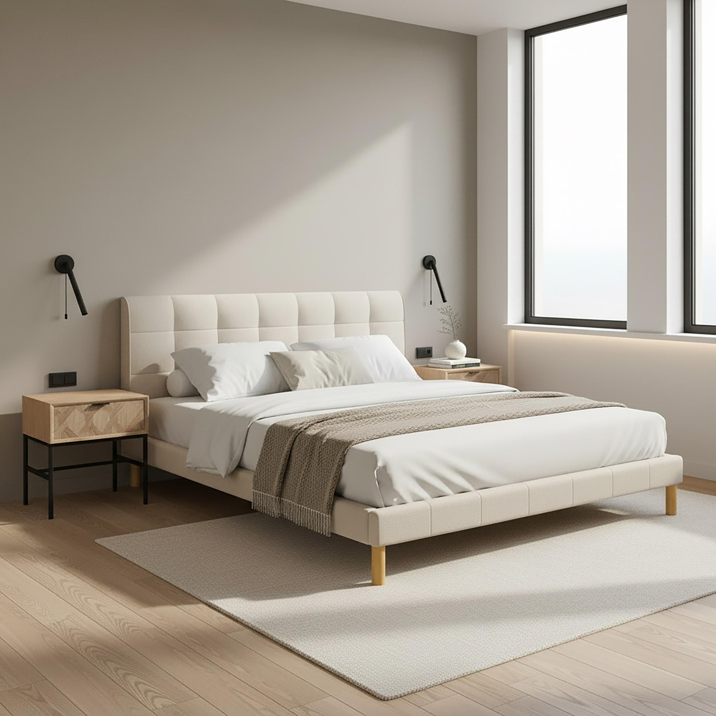 Pat tapițat bej Mara cca 180X200 bej - bej/culoare natur, Modern, lemn/metal (180/200cm) - Bessagi Home