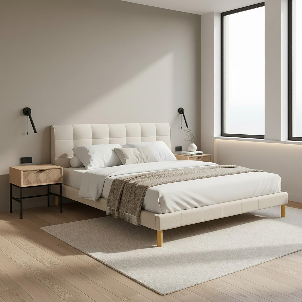 Polsterbett Mara Beige ca. 180x200 cm - Beige/Naturfarben, MODERN, Holz/Textil (180/200cm) - Bessagi Home