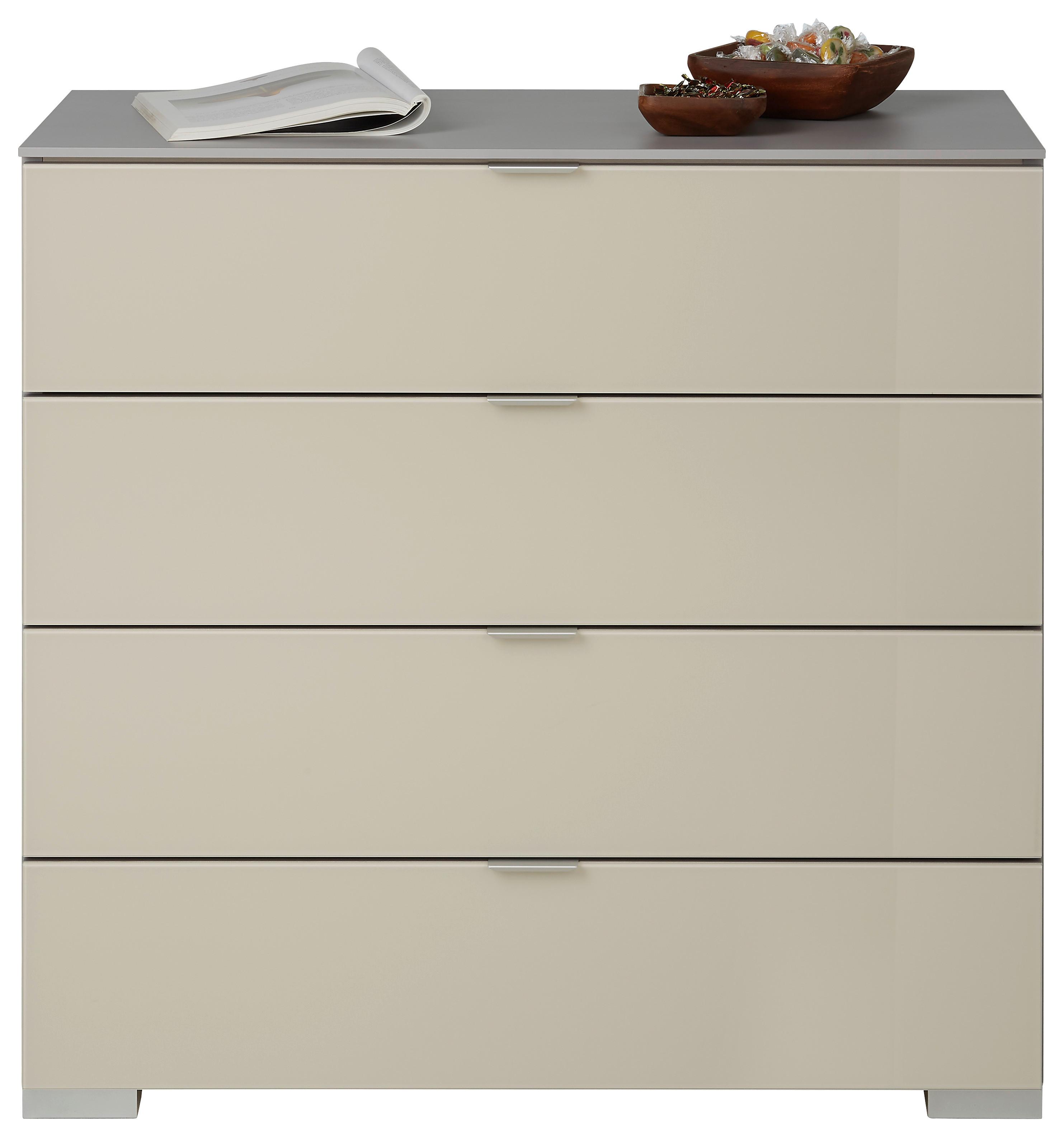 Kommode in Hellgrau - Sandfarben/Alufarben, Modern, Glas/Holzwerkstoff (80/77/40cm) - Premium Living