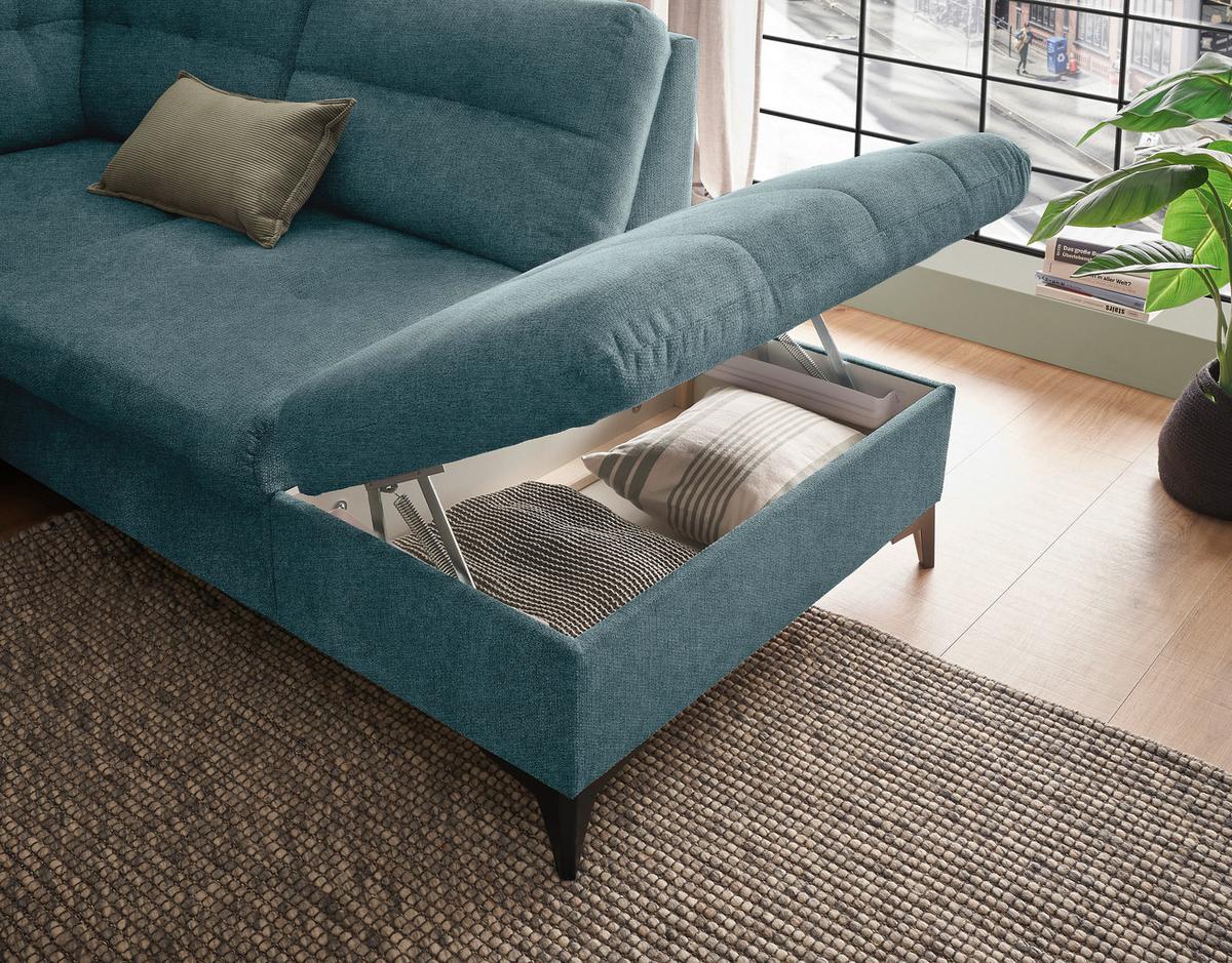 Wohnlandschaft Durban U ca. 170x324x218 cm Eisblau - Blau/Schwarz, KONVENTIONELL, Kunststoff/Textil (170/324/218cm) - MID.YOU