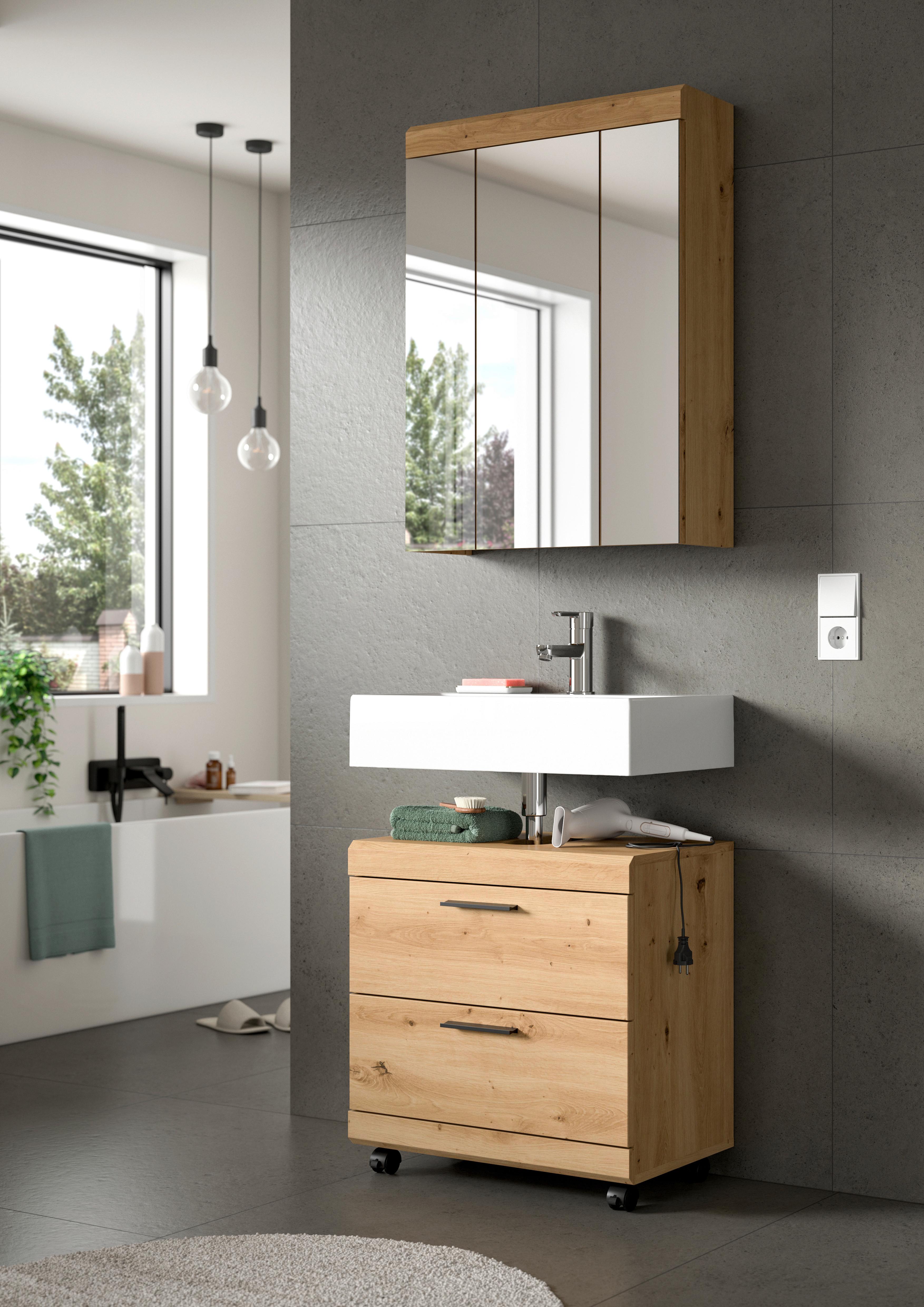 Badezimmer Scout Eiche Artisan 2-teilig - Schwarz/Eiche Artisan, Trend, Glas/Holzwerkstoff (60cm) - MID.YOU