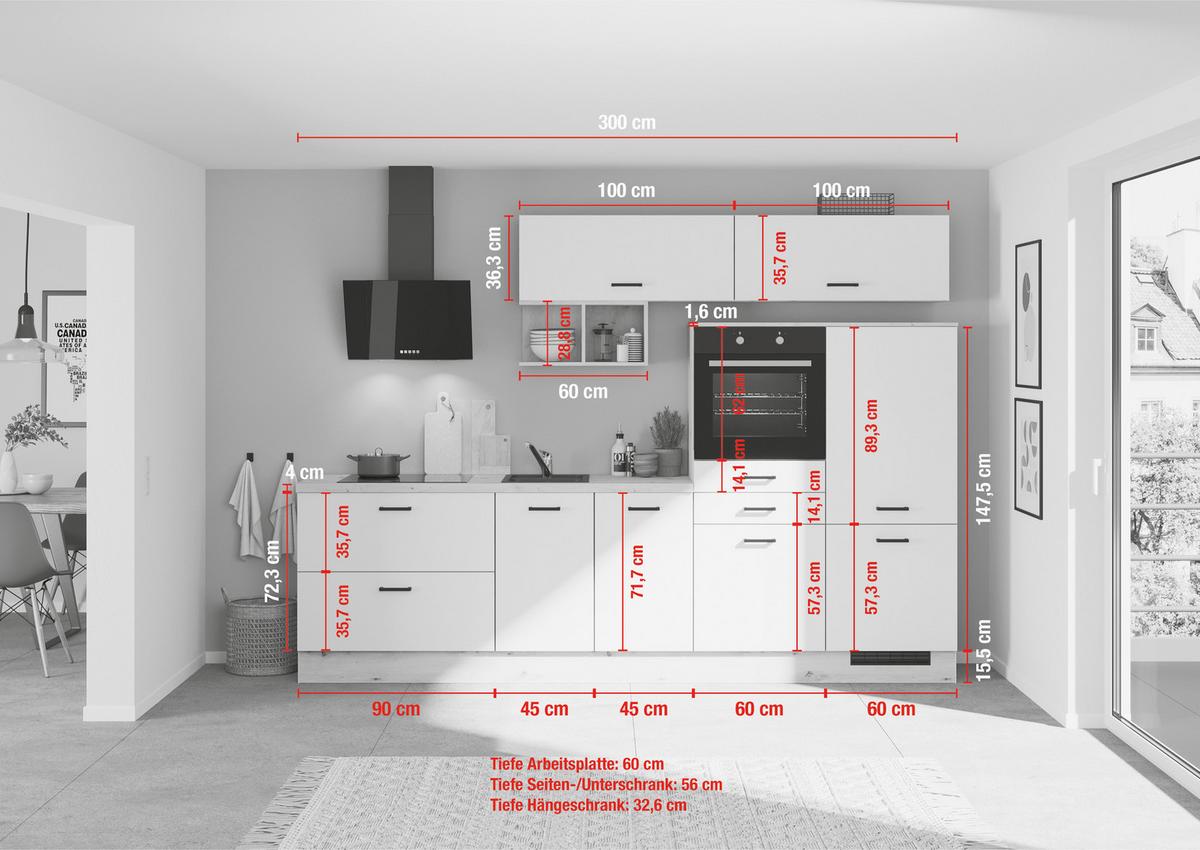 Küchenblock IBZ ohne Geräte ca.300cm Schwarz/Weiß - Eiche dunkel/Schwarz, Design, Holzwerkstoff/Metall (300cm) - Impuls
