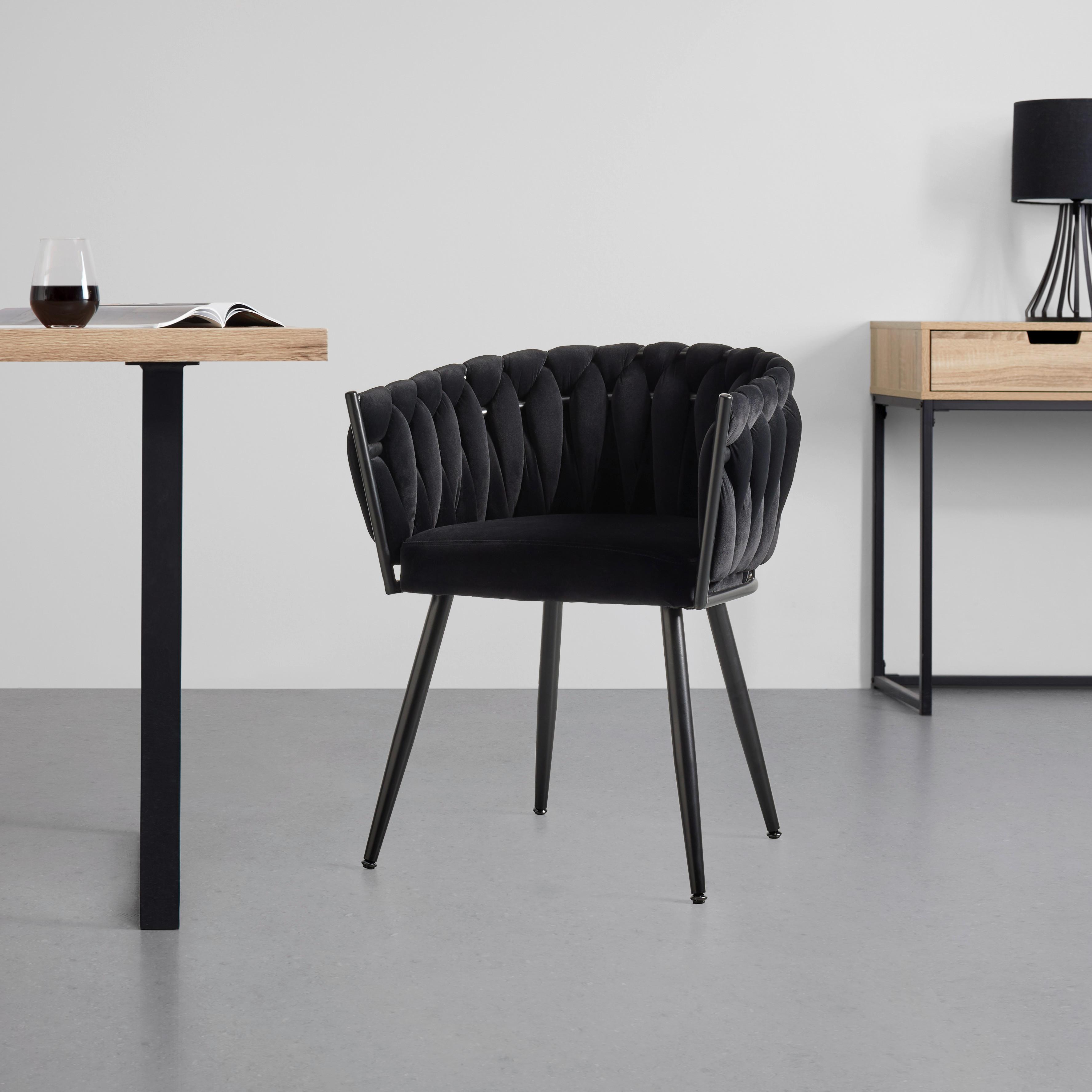 KRZESŁO Z PODŁOKIETNIKAMI WEAVY -TREND- - czarny, Modern, metal/drewno (64/78/55cm) - Premium Living