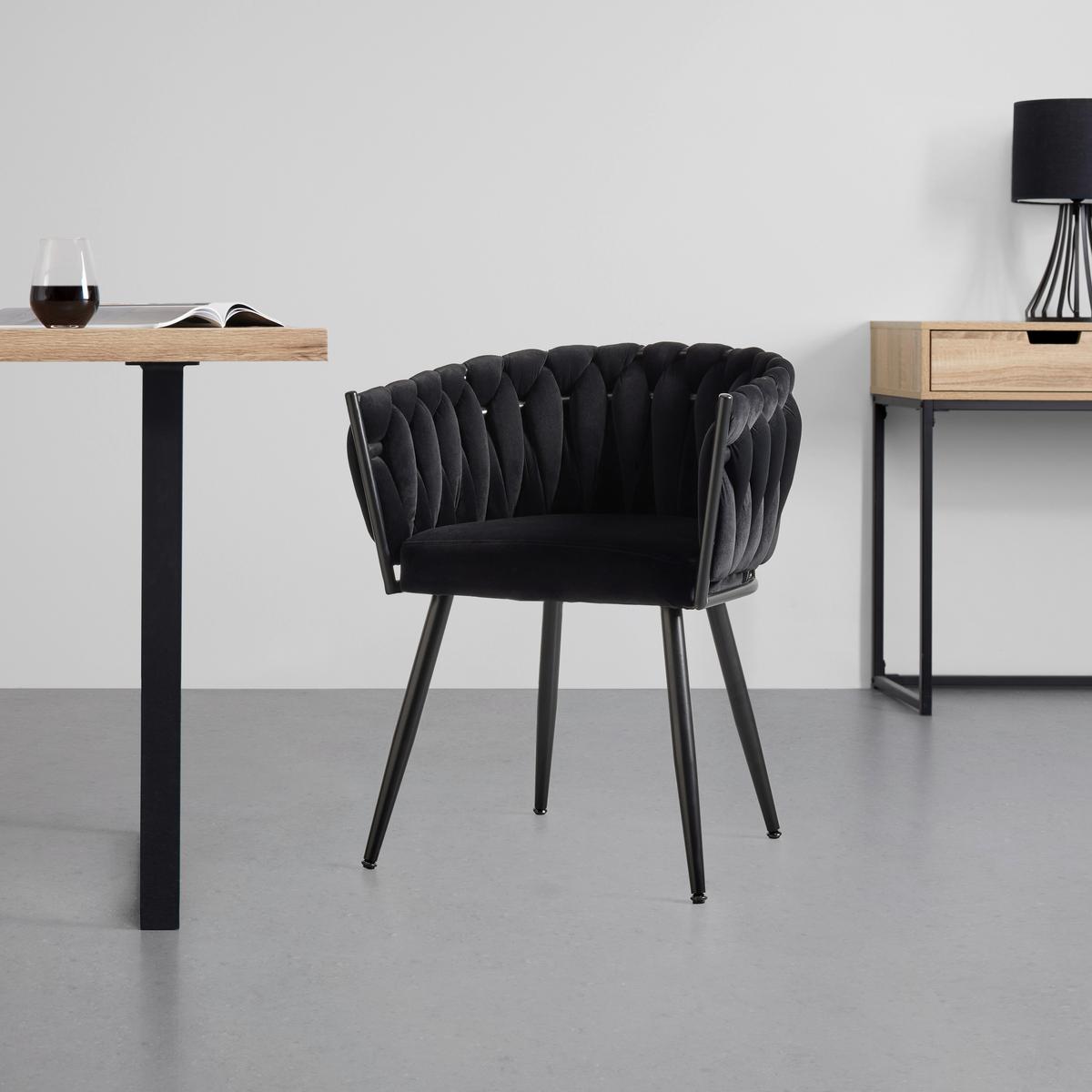 KRZESŁO Z PODŁOKIETNIKAMI WEAVY -TREND- - czarny, Modern, metal/drewno (64/78/55cm) - Premium Living