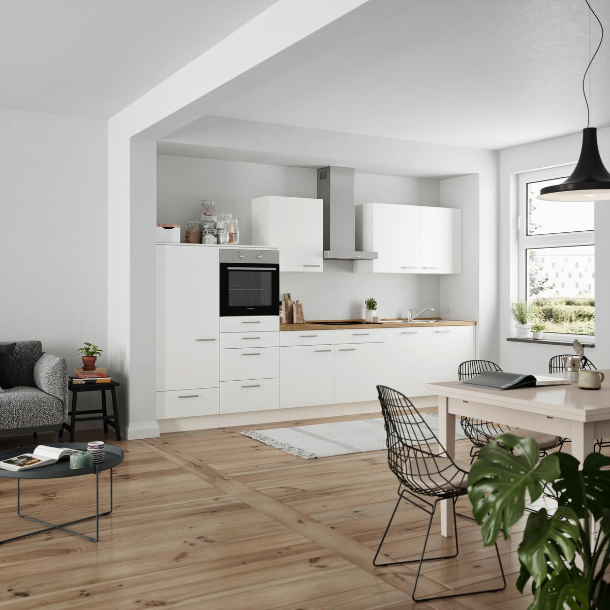 Küchenblock Touch Low m. Geräten Weiß - Edelstahlfarben/Eichefarben, MODERN, Holzwerkstoff/Metall (360cm) - Nobilia