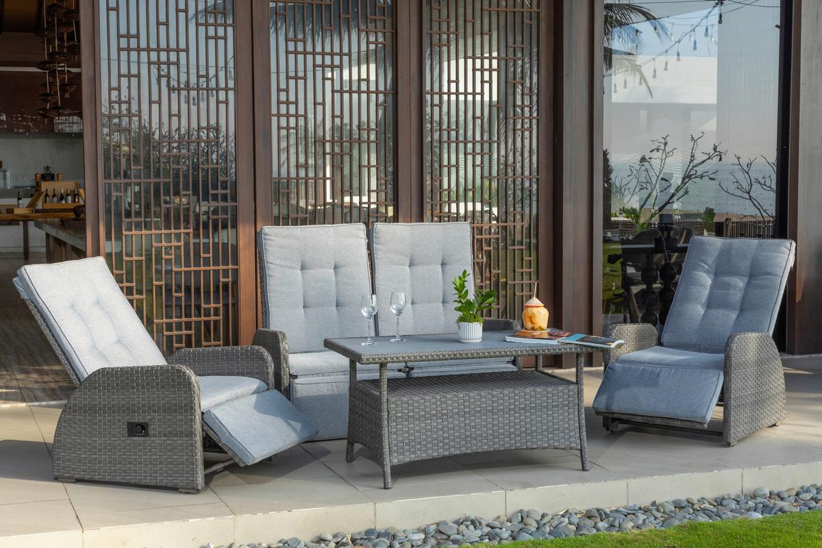 Lounge Garnitura Santander, Siva, 4-Delni Set - siva, Moderno, kovina/umetna masa - Beldano