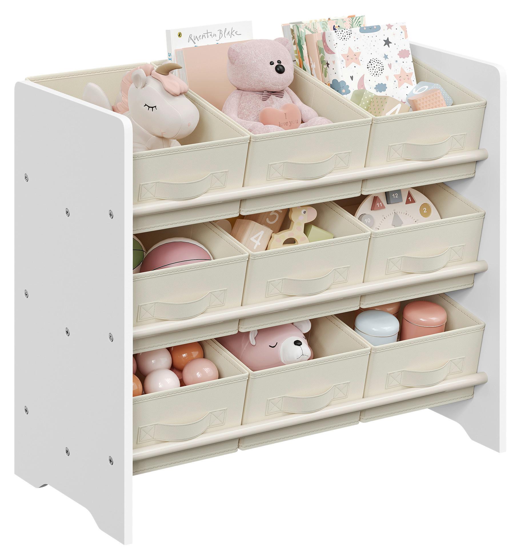Kinderregal in Weiß, Beige ca. 62,5x60x29,5 cm - Beige/Weiß, MODERN, Holzwerkstoff/Textil (62,5/60/29,5cm) - MID.YOU