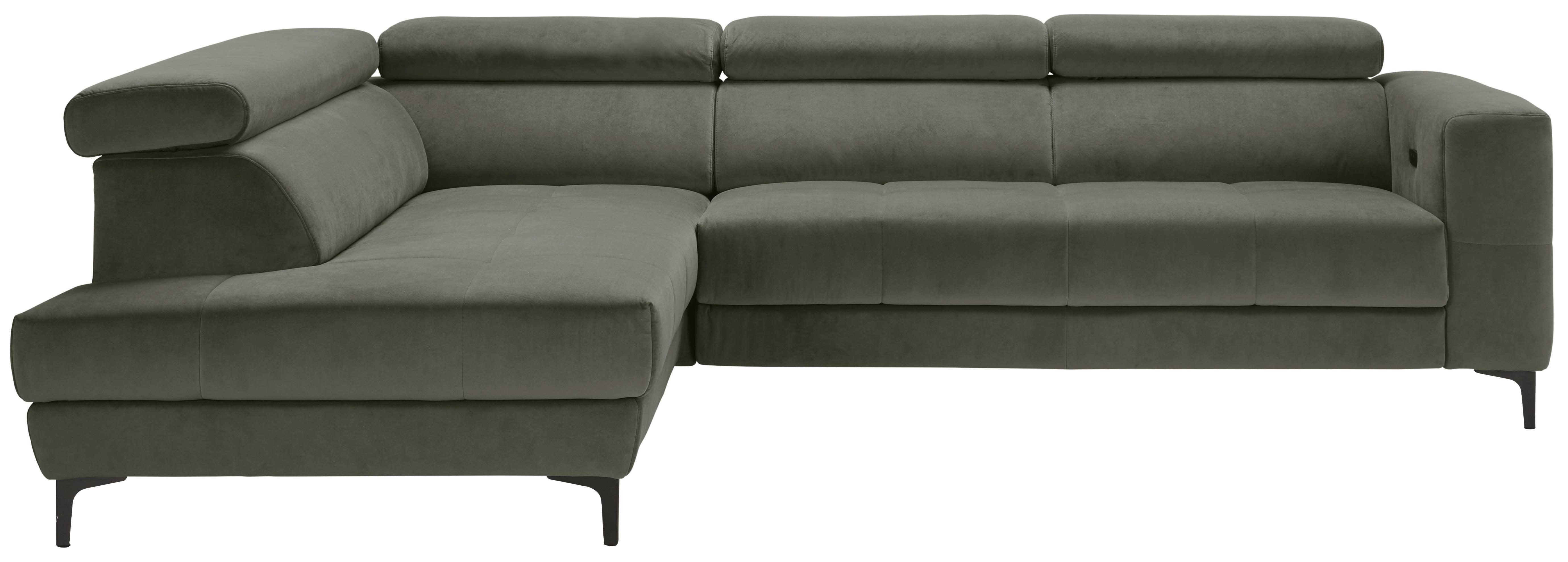 Ecksofa Emma links Graugrün - Schwarz/Graugrün, MODERN, Textil (210/301cm) - Premium Living