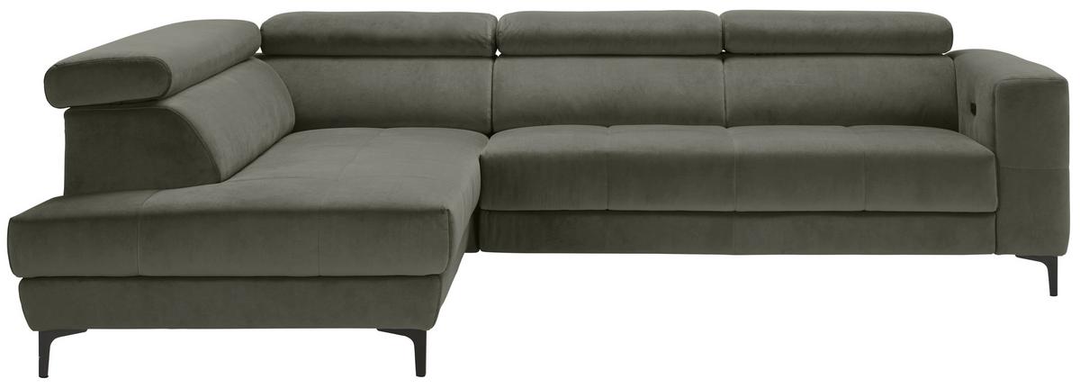 Ecksofa Emma links Graugrün - Schwarz/Graugrün, MODERN, Textil (210/301cm) - Premium Living