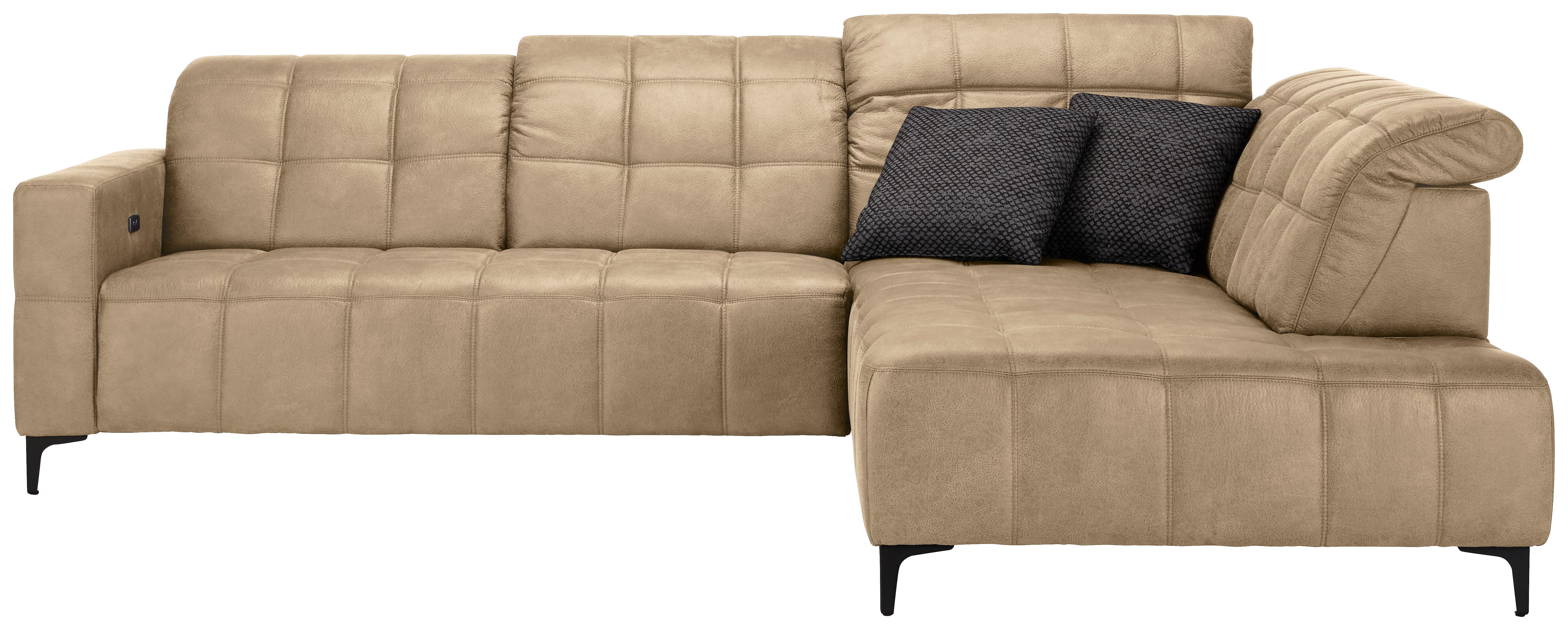 Ecksofa Panama rechts Beige - Beige/Schwarz, KONVENTIONELL, Textil/Metall (304/89-102/216cm) - Premium Living