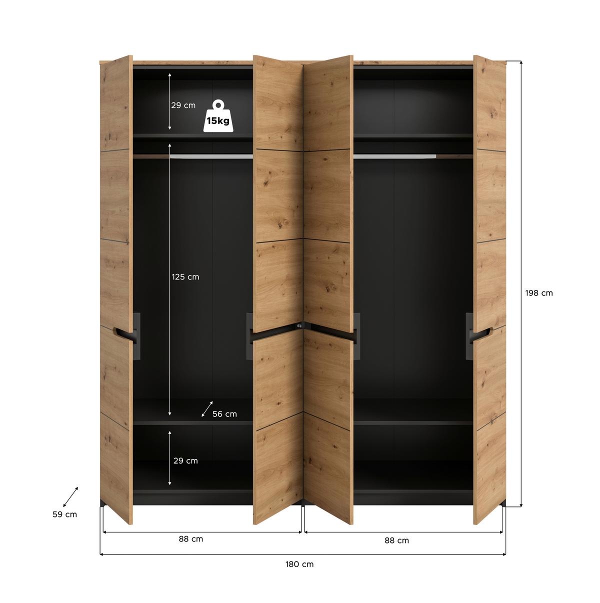 Drehtürenschrank CANU Eiche Artisan - Eiche Artisan, MODERN, Holzwerkstoff (180/198/59cm) - MID.YOU