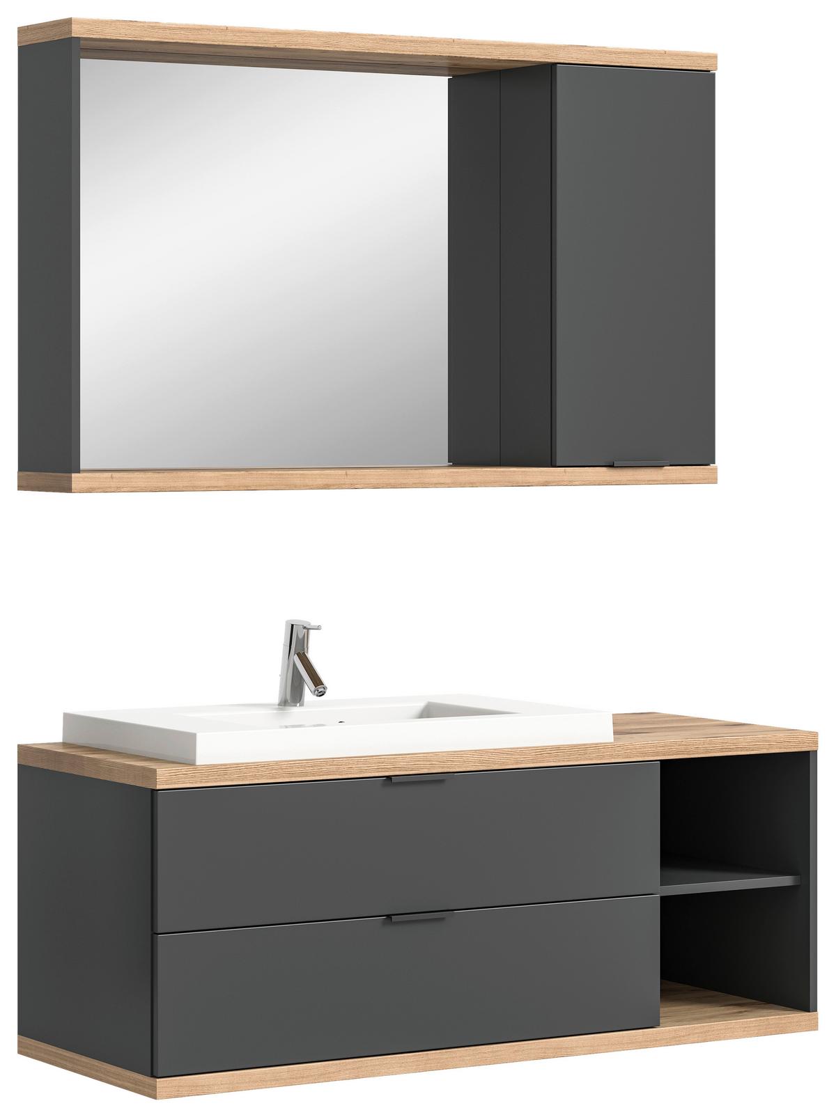 Kopalnica Nuaro, Antracit, Barva Hrasta, 2-Delna - črna/bela, Basics, kamen/umetna masa (130cm) - MID.YOU