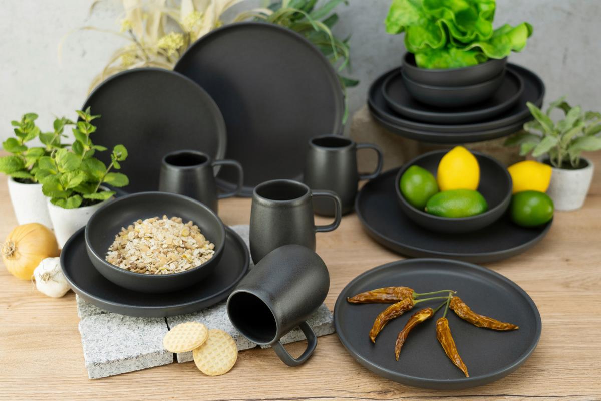 Kombinirani Servis Uno Black, 16-Delni - črna, Moderno, keramika - Creatable