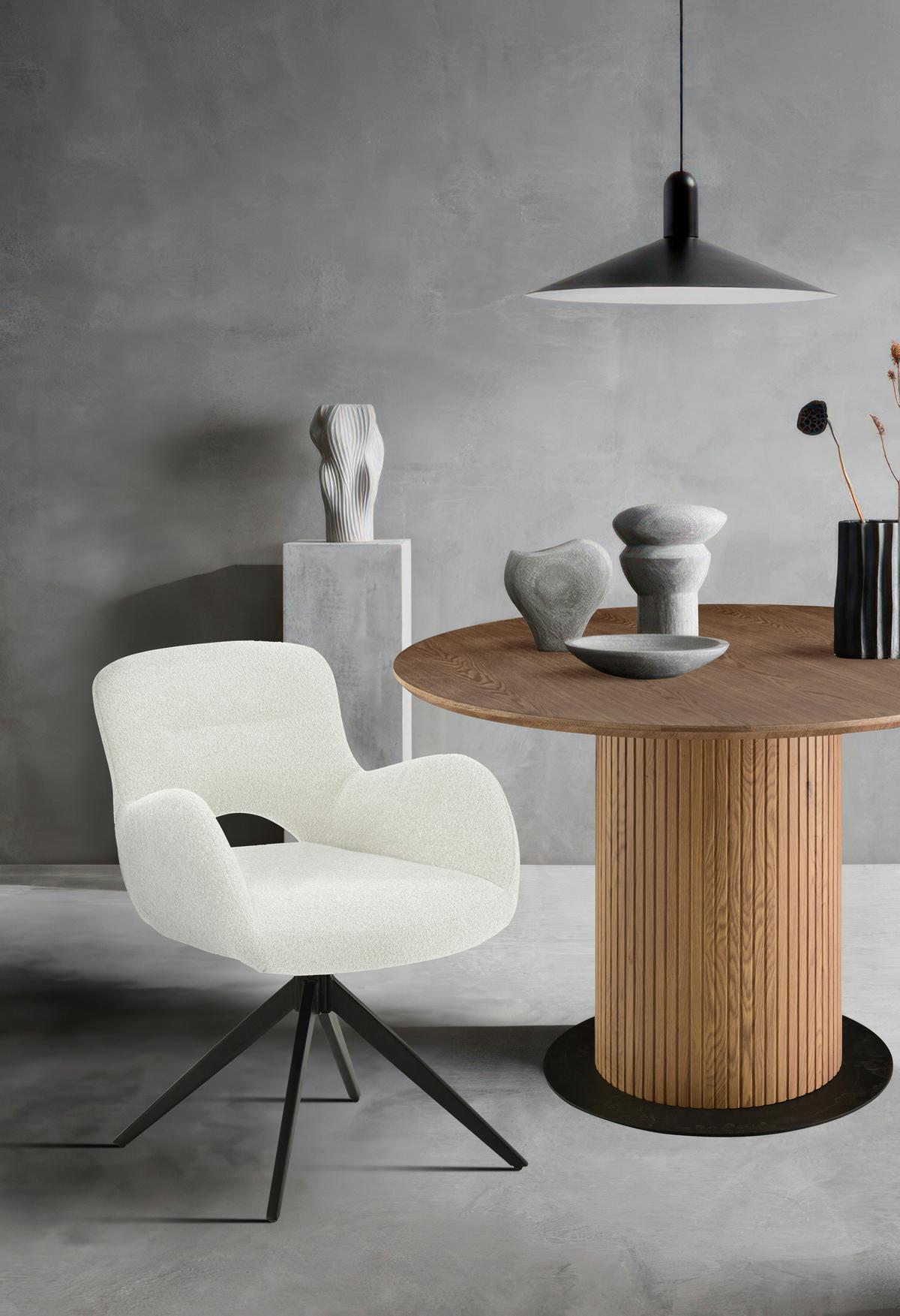 Jedilna Miza Jamie, Barva Hrasta, Ø 120cm - črna/barve hrasta, Trendi, kovina/leseni material (120/120/75cm) - MID.YOU