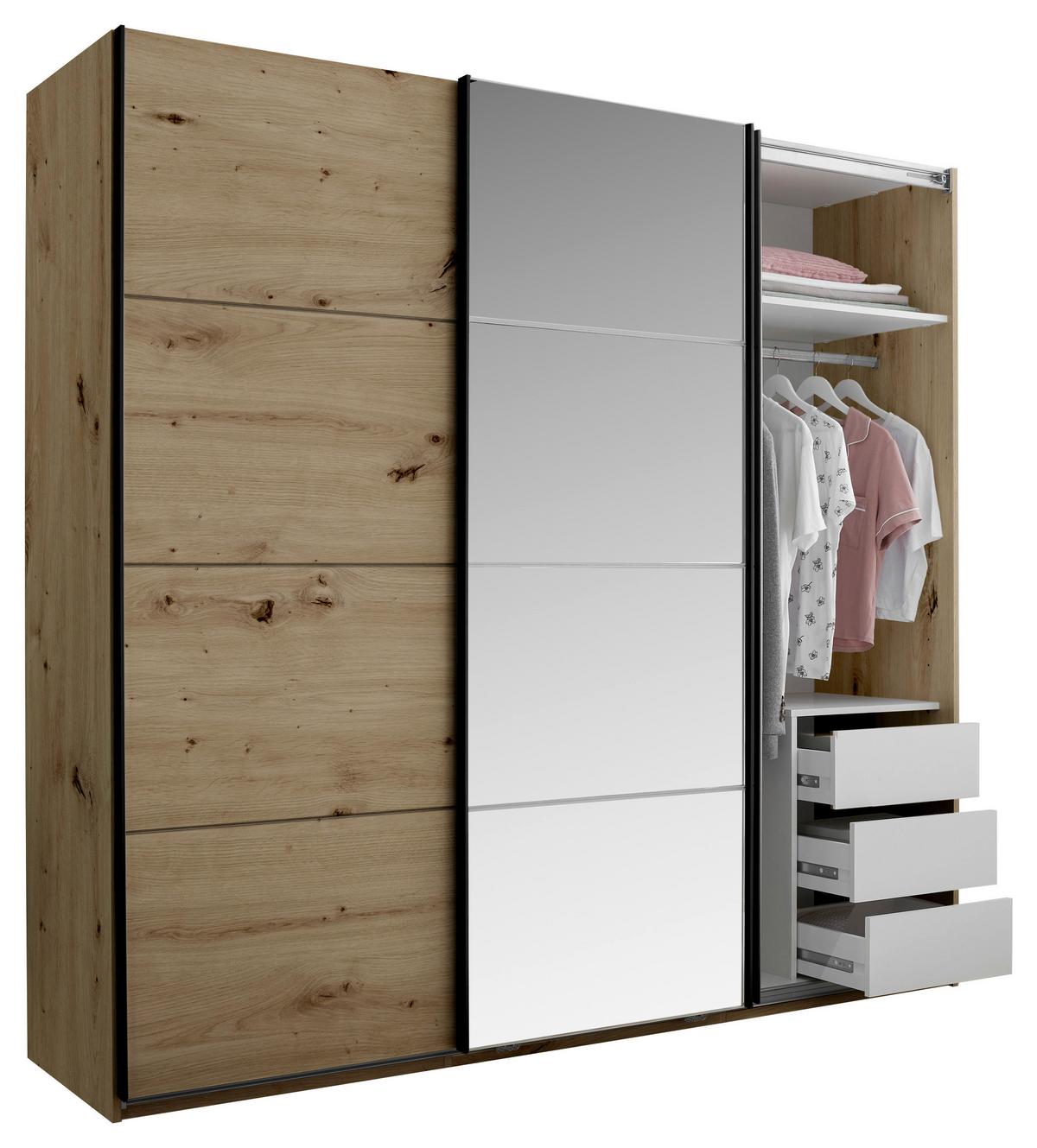 Dulap cu uși culisante CARANO - stejar Artisan, Konventionell, sticlă/material pe bază de lemn (215/204/63cm) - Modern Living