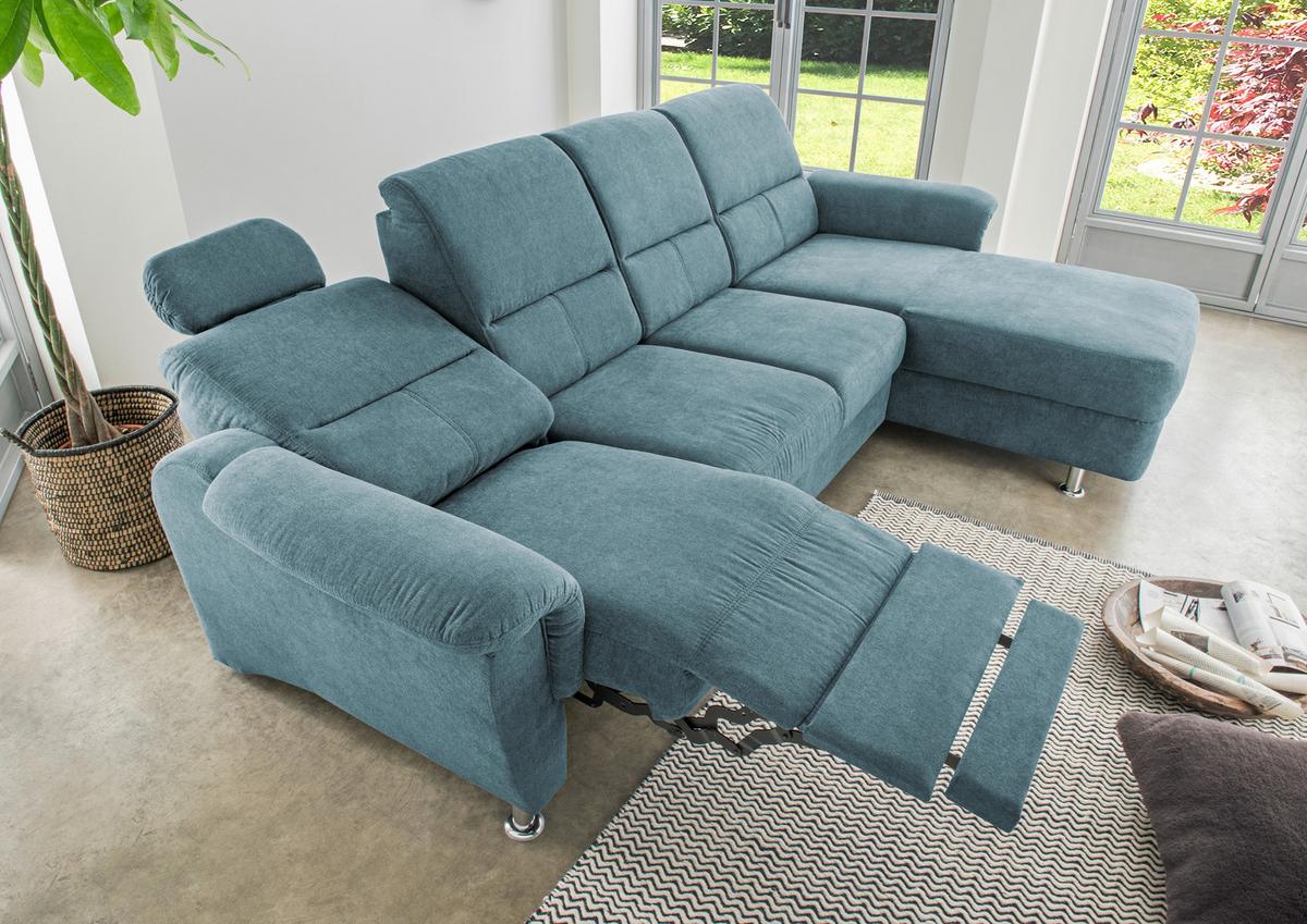 Wohnlandschaft Parole Hellblau Mikrofaser - Chromfarben/Hellblau, KONVENTIONELL, Textil/Metall (292/165cm) - Livetastic