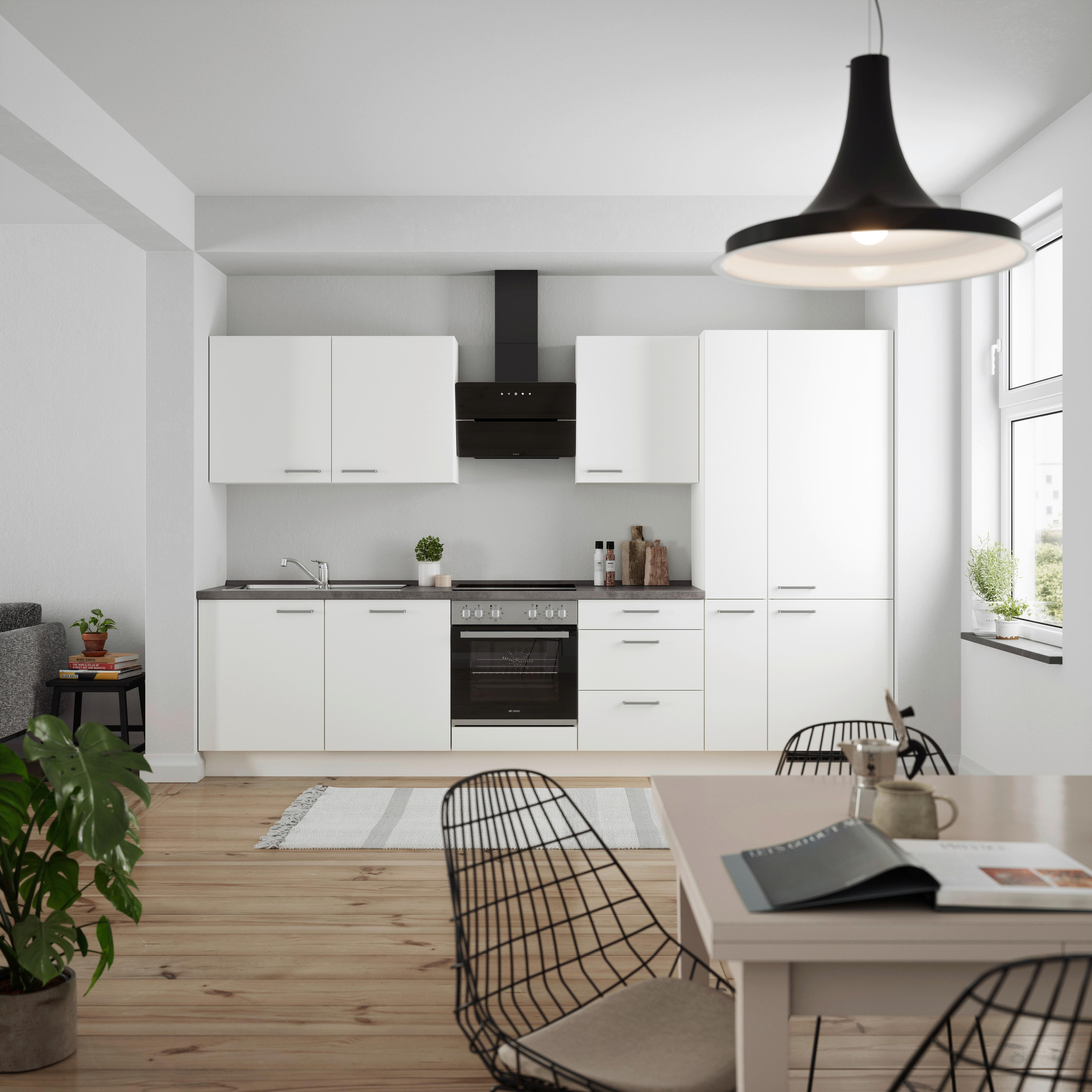 Küchenleerblock Touch High o. Geräte Weiß - Edelstahlfarben/Weiß, MODERN, Holzwerkstoff/Metall (330cm) - Nobilia