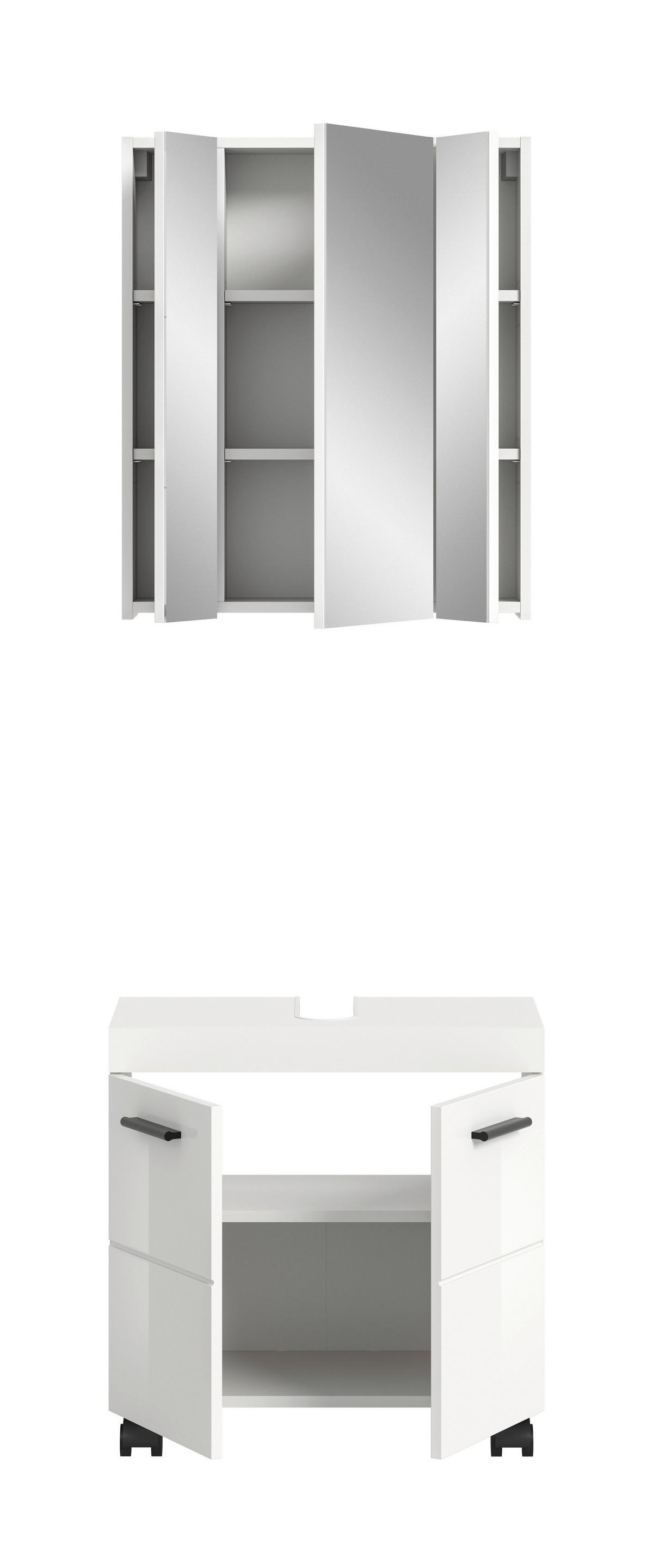 Badezimmer NOVA Weiß, Weiß Hochglanz 2-teilig - Weiß Hochglanz/Schwarz, Trend, Glas/Holzwerkstoff (60cm) - MID.YOU