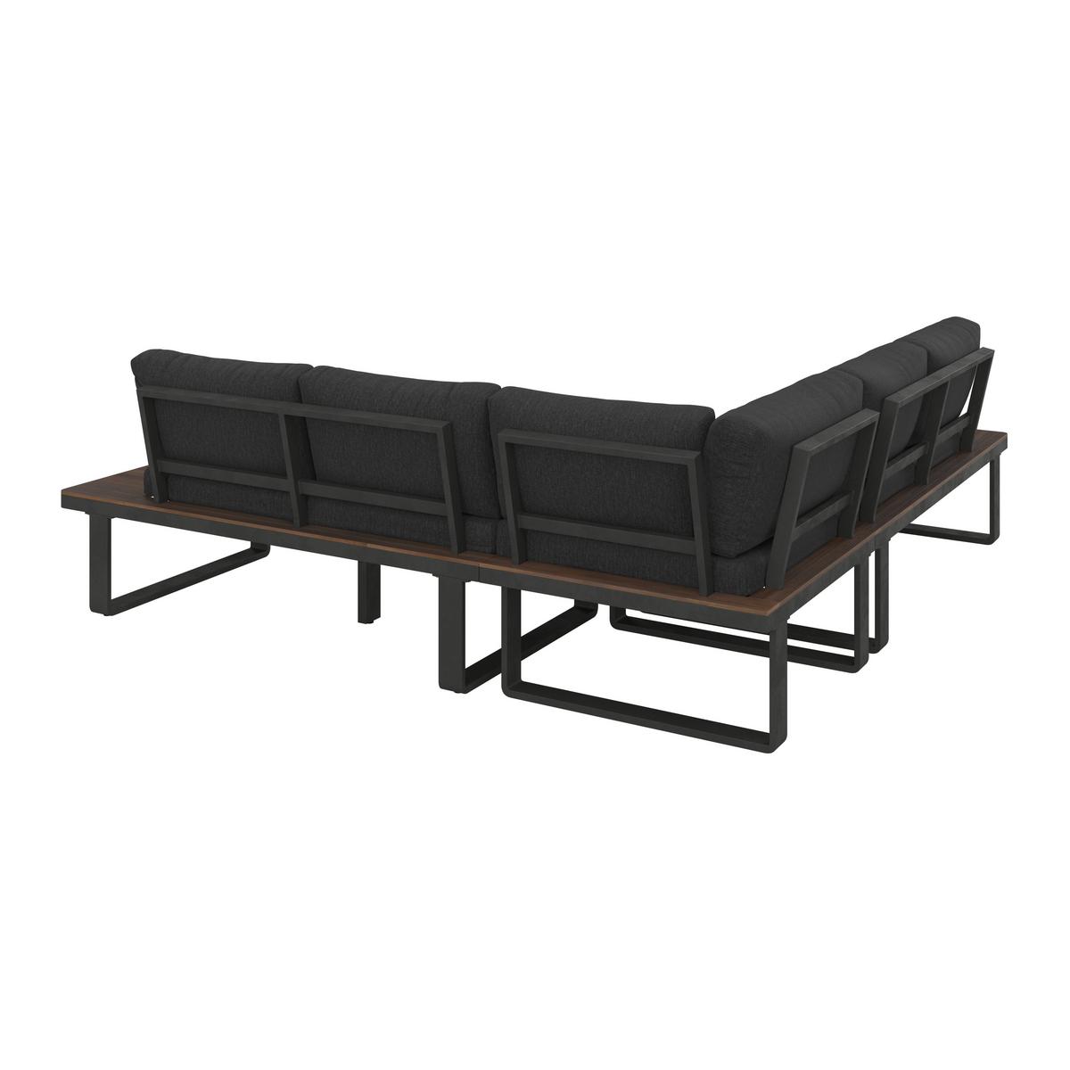 Dining-Loungeset Gianna Schwarz aus Holz/Textil/Metall - Schwarz/Teakfarben, Modern, Holz/Textil (221/71/76cm) - Bessagi Garden
