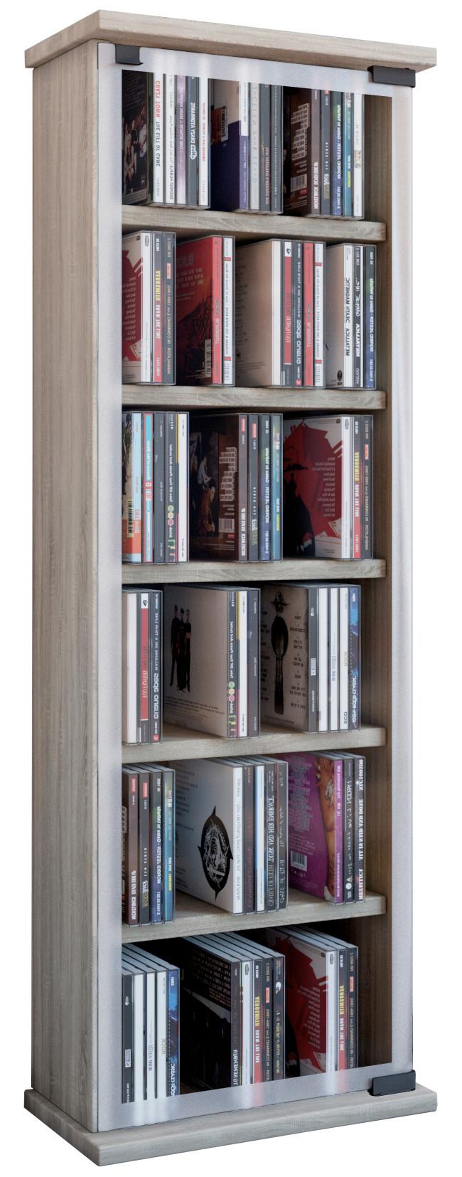 CD-Regal Classic in Eichefarbe, B: 31 cm - Eichefarben, KONVENTIONELL, Glas/Holzwerkstoff (31/92/18cm) - MID.YOU