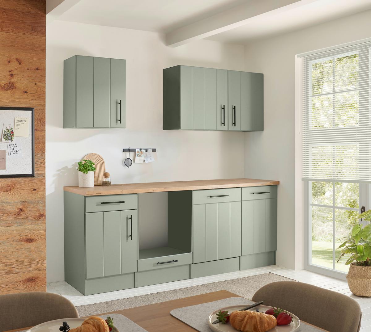 Küchenleerblock Anton o. Geräte Eiche/Schilfgrün - Schilfgrün/Wildeiche, Trend, Holzwerkstoff/Metall (220cm) - Respekta