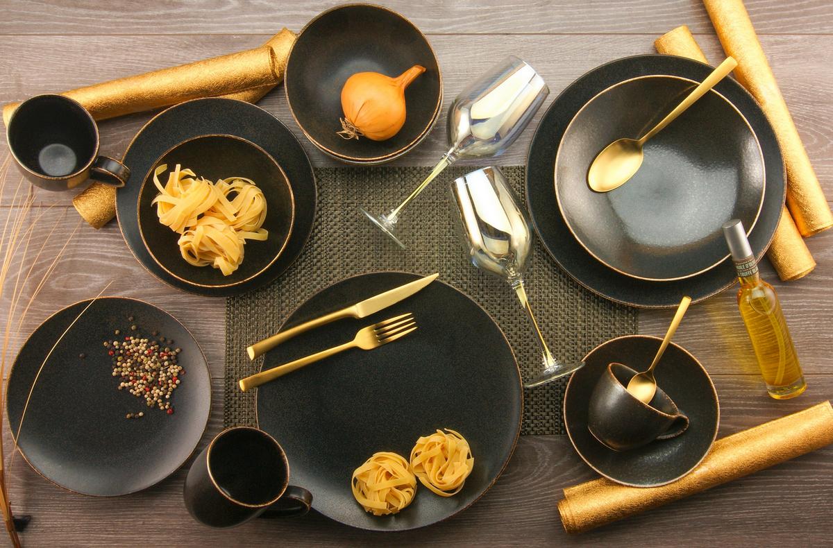 Kombiservice Schwarz/Goldfarben, 20-teilig - Goldfarben/Schwarz, Design, Keramik (33/34/34cm) - Creatable