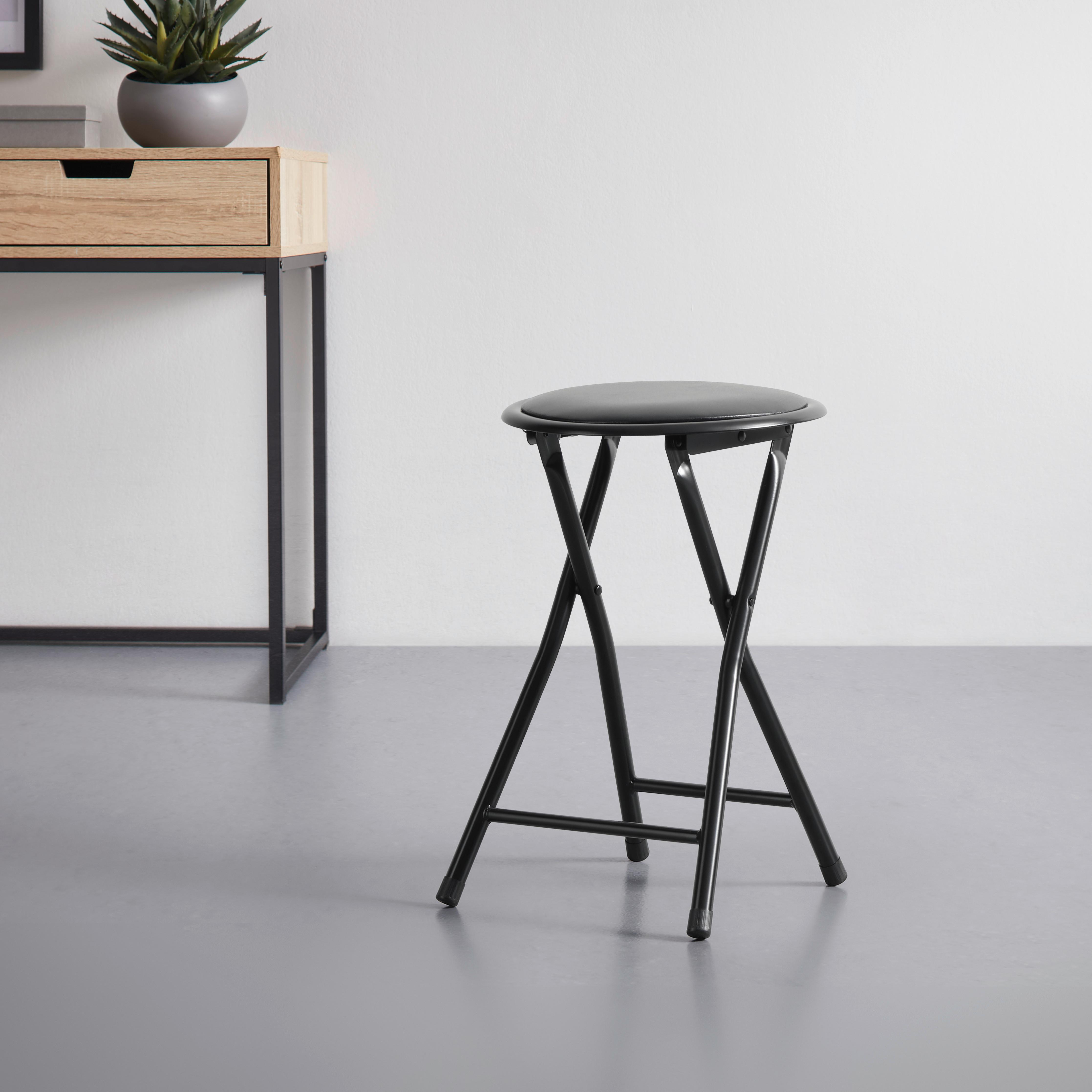 Taburet pliabil RAKI II - negru, Konventionell, metal/textil (30/45cm) - Modern Living