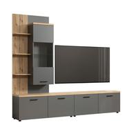 WOHNWAND BAGGIO - Eichefarben/Anthrazit, Design, Glas/Holzwerkstoff (240/212/40cm) - MID.YOU