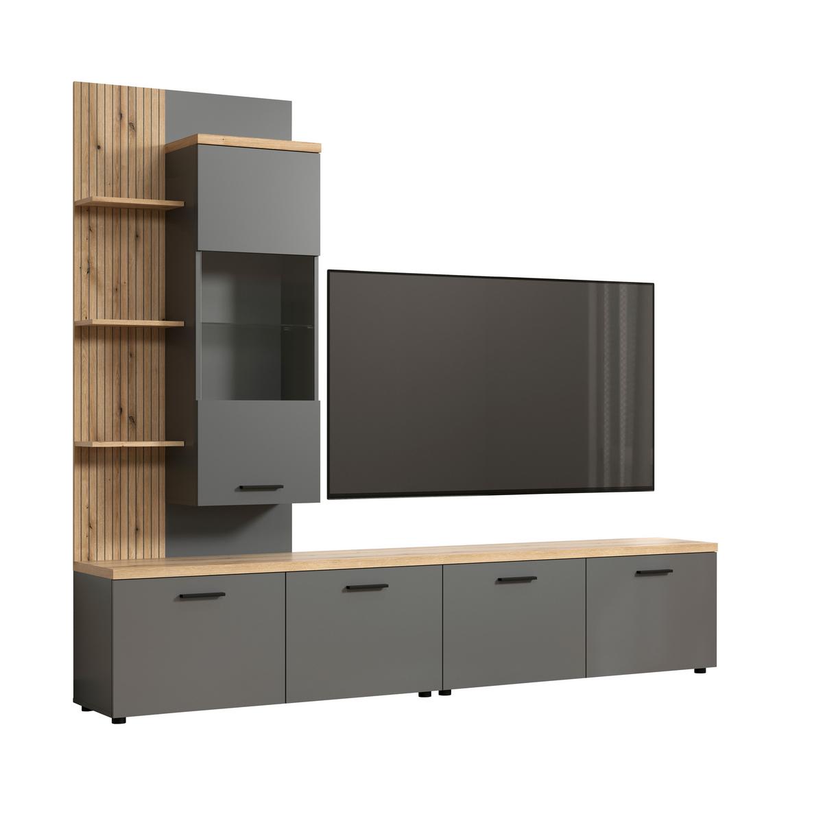 WOHNWAND BAGGIO - Eichefarben/Anthrazit, Design, Glas/Holzwerkstoff (240/212/40cm) - MID.YOU