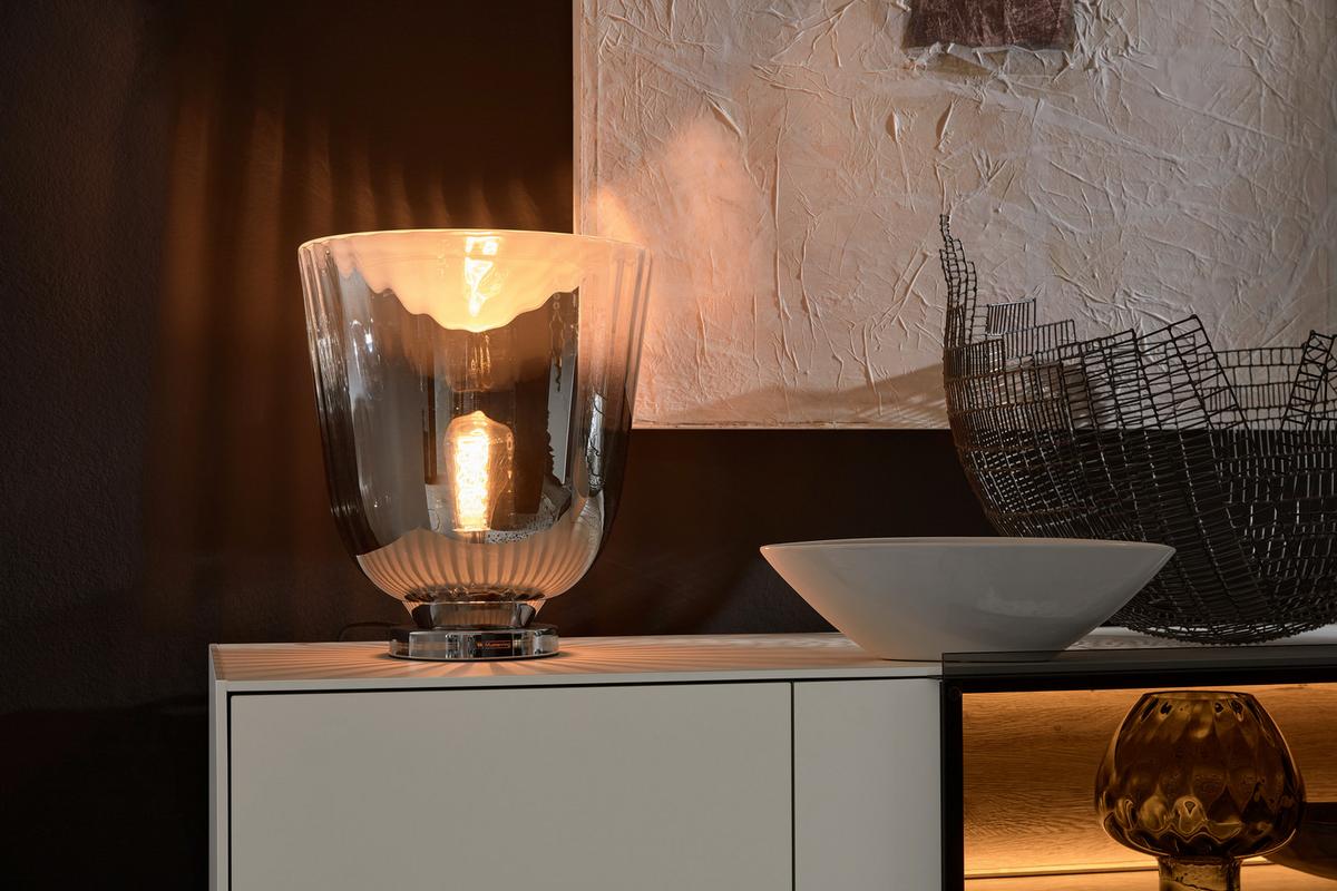 LAMPA STOŁOWA 74136 - FIORI - kolor złoty/kolor chromowy, Basics, metal/szkło (30/37cm) - Musterring