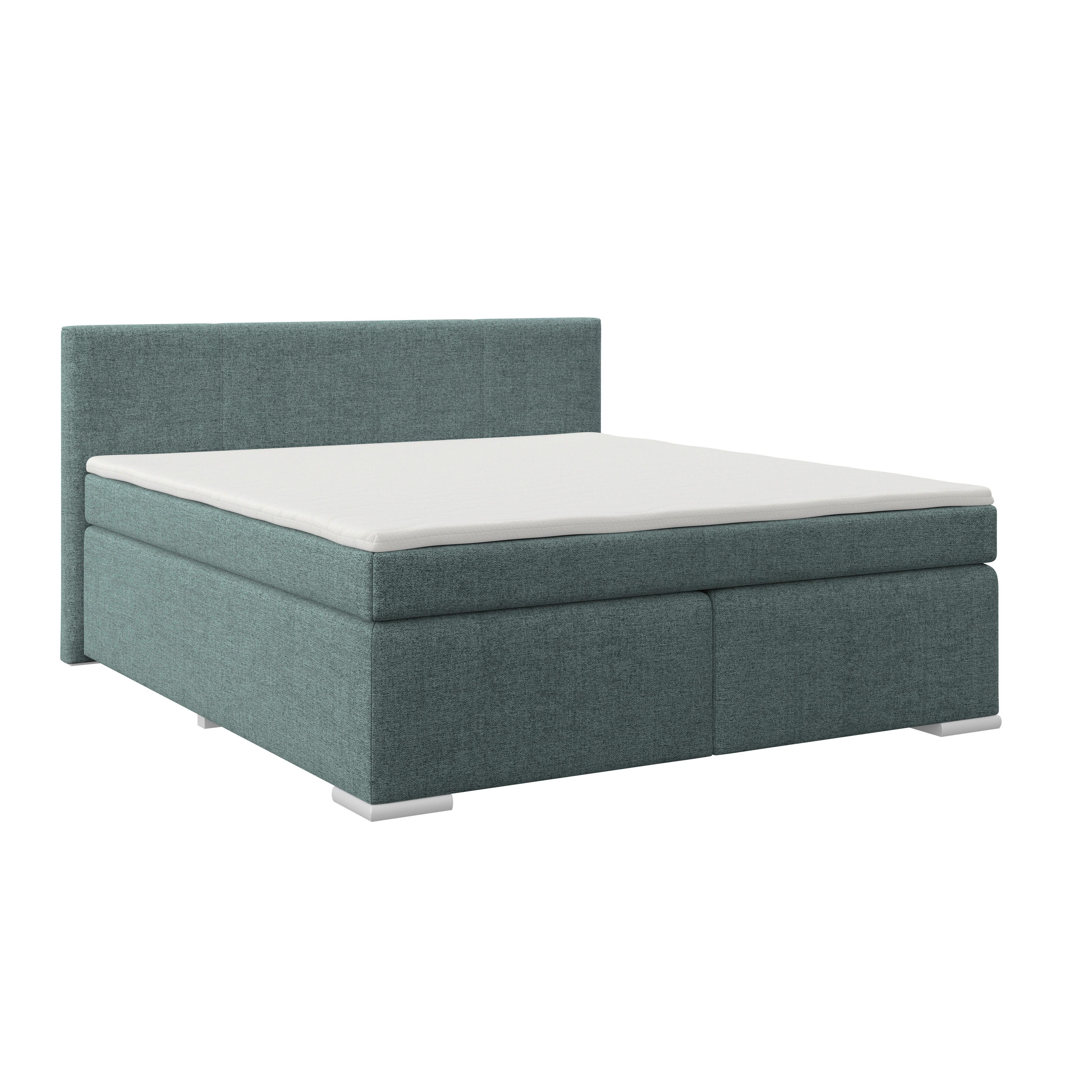 Boxspring Krevet Mira 1 - plava/boje aluminija, Basics, tekstil/plastika (180/200cm)