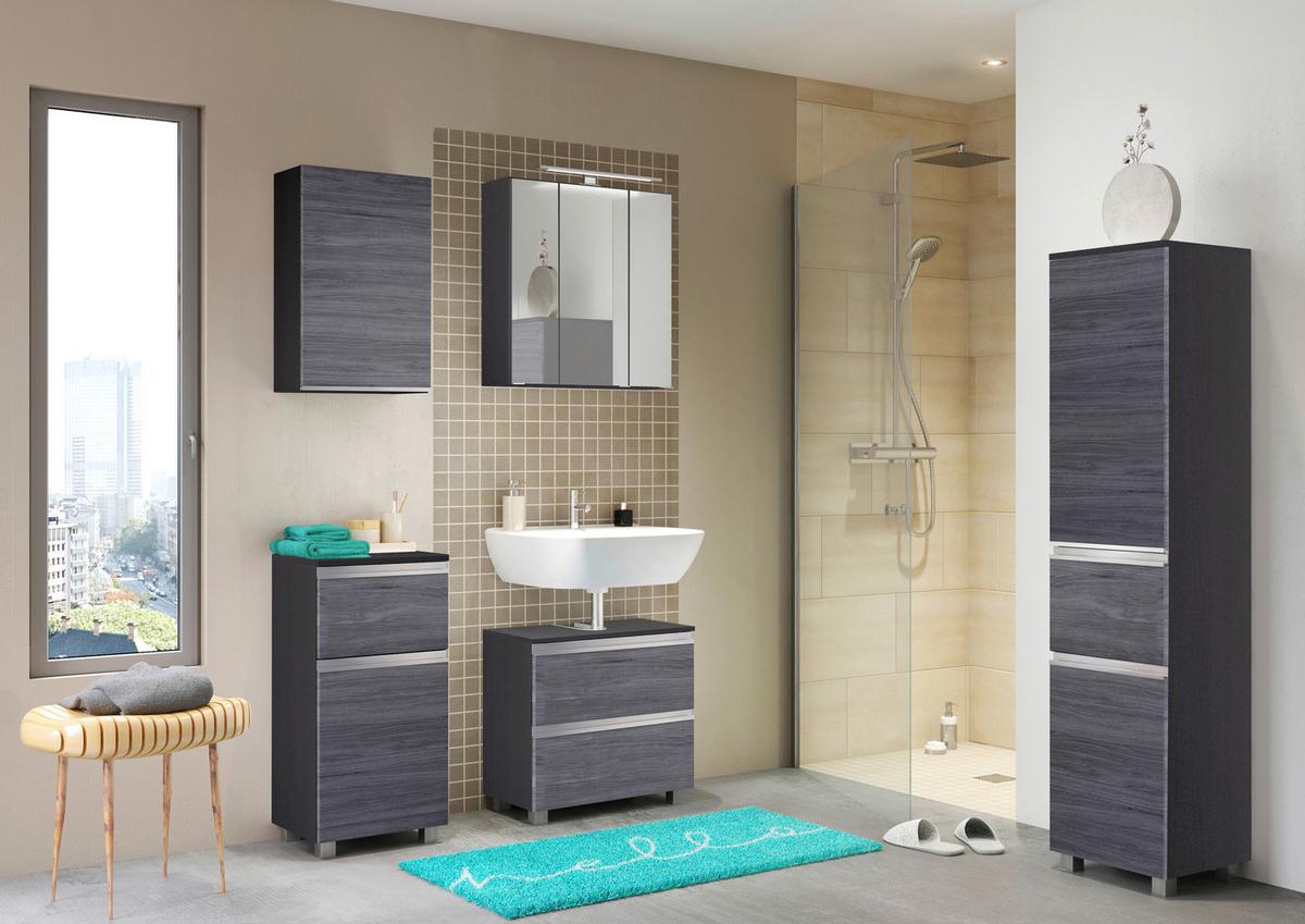 Spiegelschrank Arezzo mit LED 3-türig ca. 60x64 cm Grau - Alufarben, Basics, Glas/Holzwerkstoff (60/64/20cm) - Held
