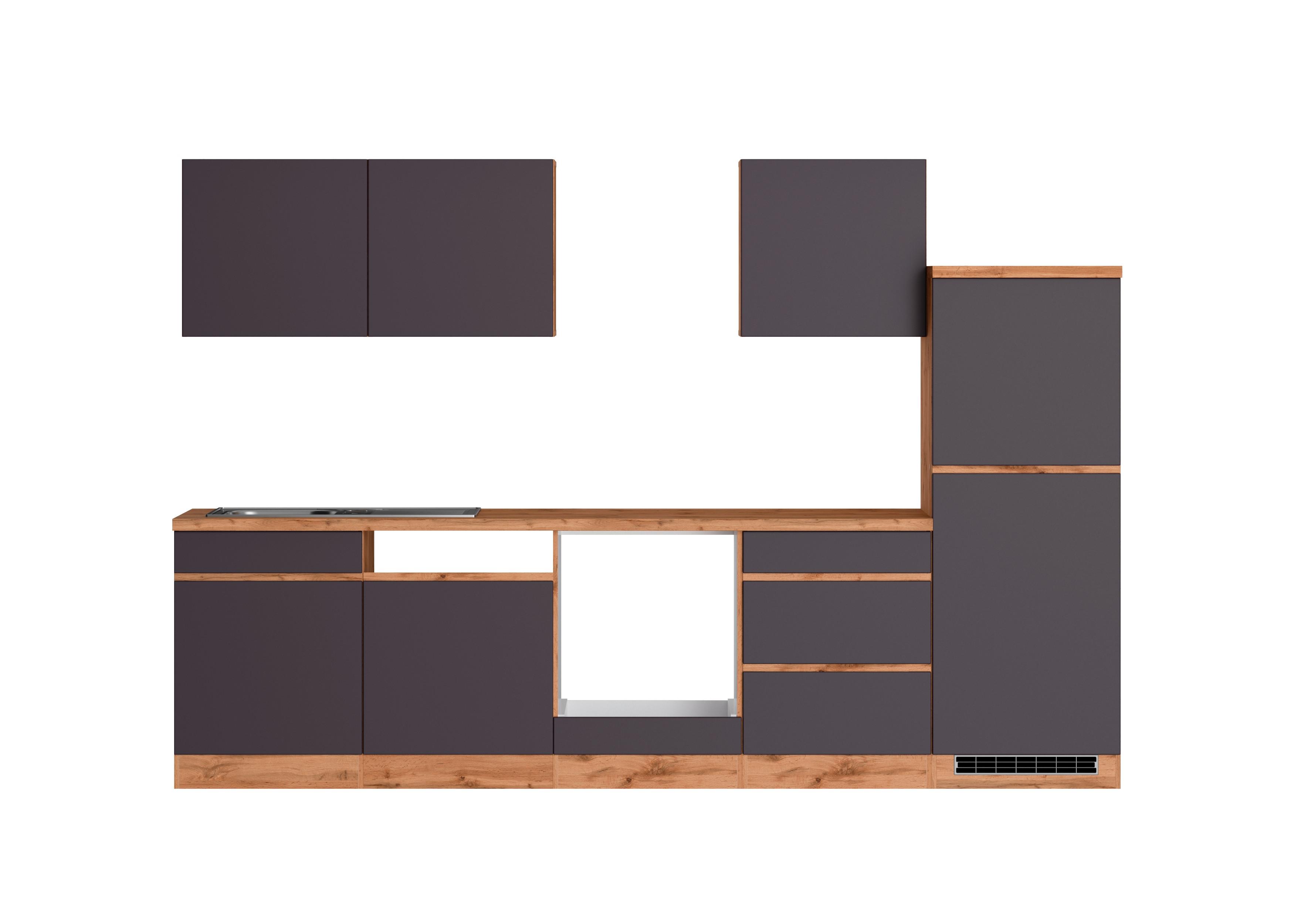 Küchenblock Turin ohne Geräte ca. 300 cm Grau/Eiche - Eiche Wotan/Grau, Design, Holzwerkstoff (300cm) - Held