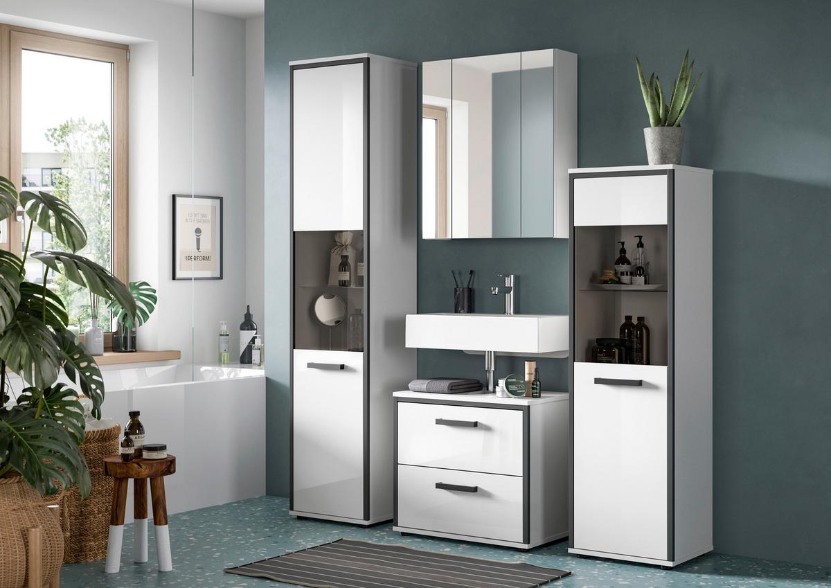 Badezimmer Kojak 4-tlg. Weiß/Anthrazit - Weiß Hochglanz/Schwarz, MODERN, Holzwerkstoff/Kunststoff (140cm) - MID.YOU