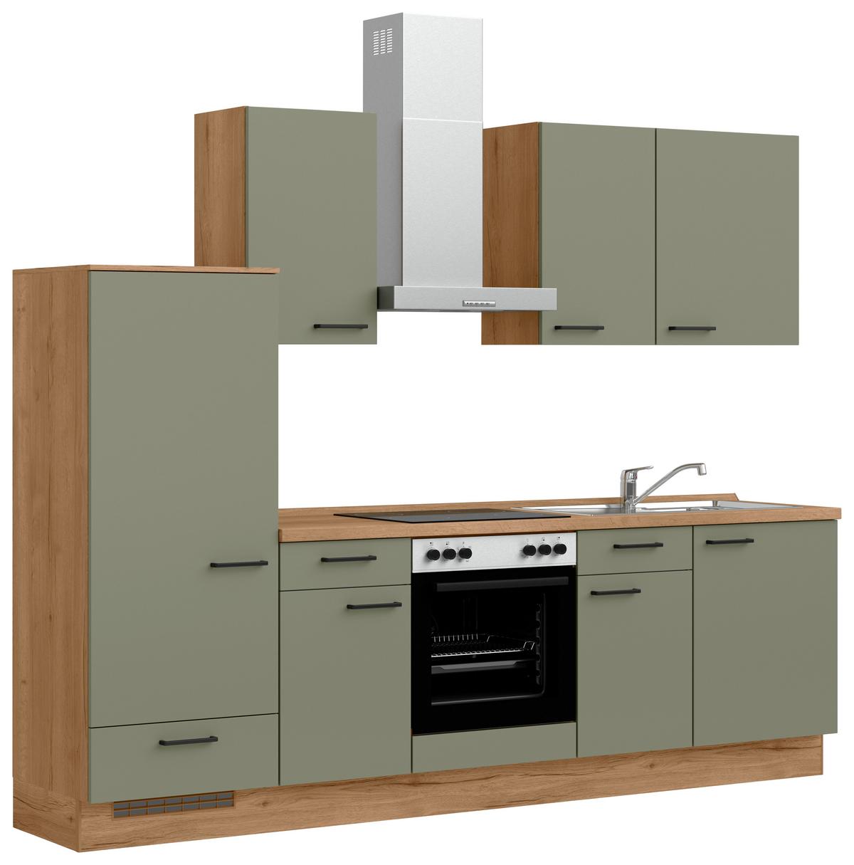 Küchenleerblock Senso Low o. Geräte Olivgrün - Eichefarben/Schwarz, MODERN, Holzwerkstoff/Metall (270cm) - Nobilia