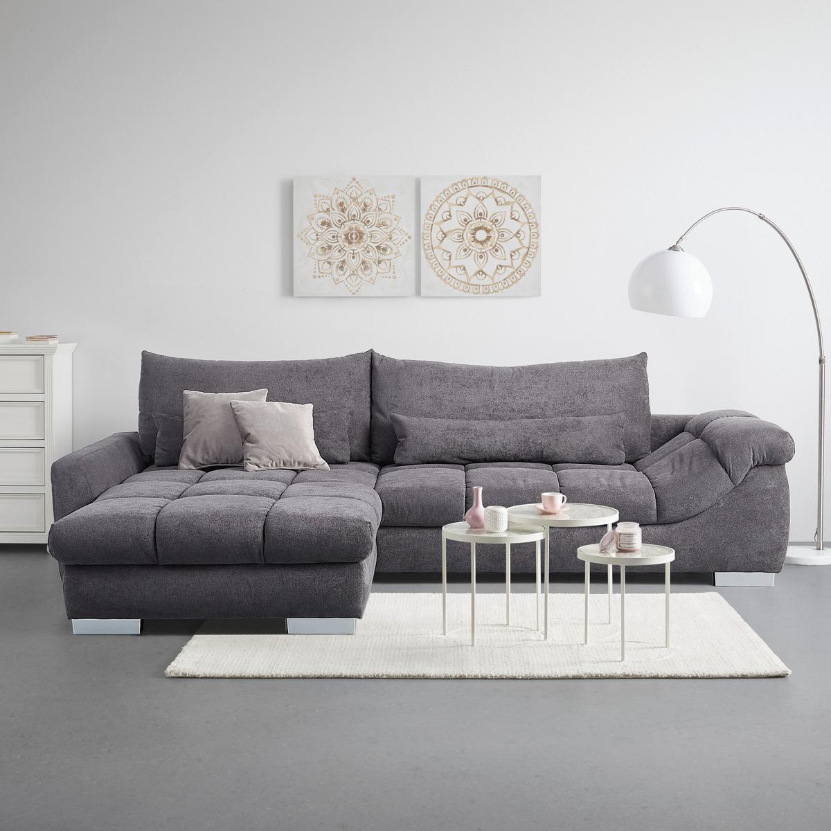 Wohnlandschaft Waikiki in Schwarz - Chromfarben/Schwarz, KONVENTIONELL, Kunststoff/Textil (337/69/228cm) - Mömax