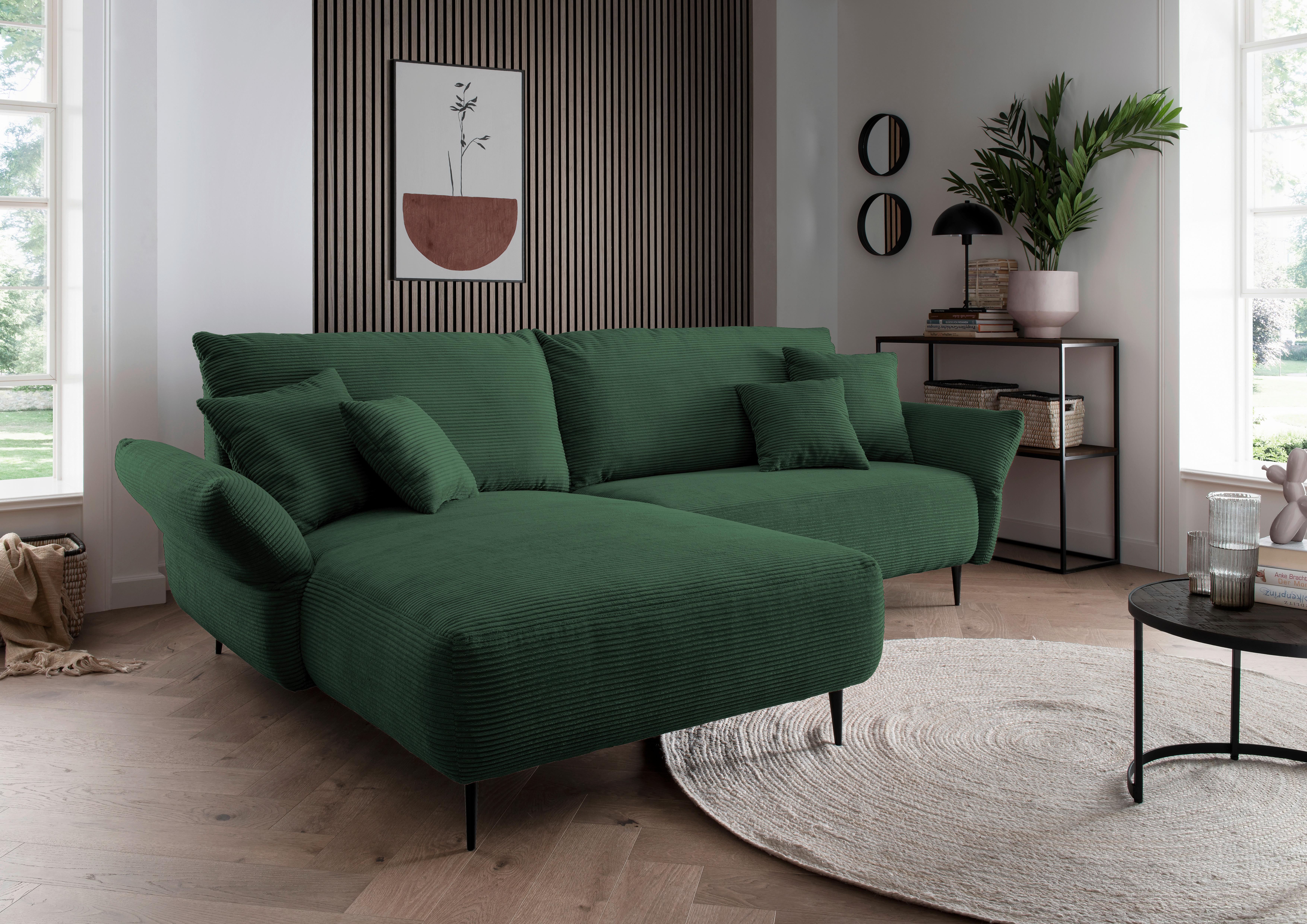 Sedežna Garnitura Vanilla, Temno Zelena - črna/temno zelena, Design, kovina/tekstil (178/264-302cm) - Modern Living
