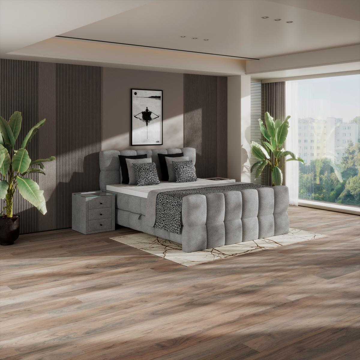 Postelja Boxspring Brisbane, Svetlo Siva, 180x200 - črna/svetlo siva, Trend, umetna masa/tekstil (180/200cm) - Premium Living