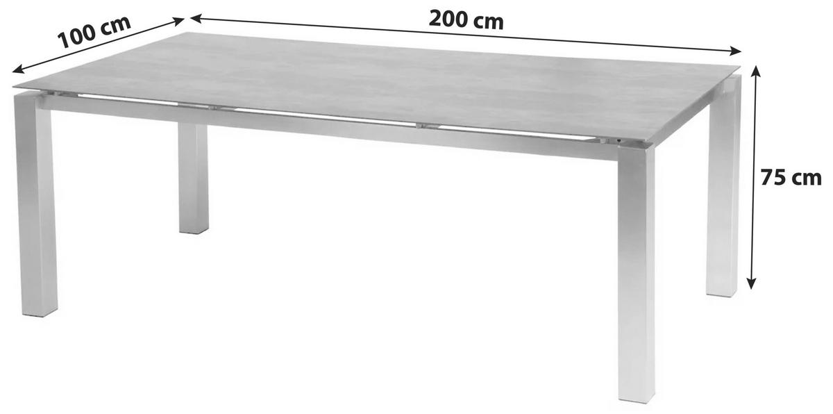 Gartengarnitur Auris 7-tlg. Grau/Edelstahlfarben - Edelstahlfarben/Grau, Basics, Keramik/Kunststoff (200/75/100cm) - Acamp