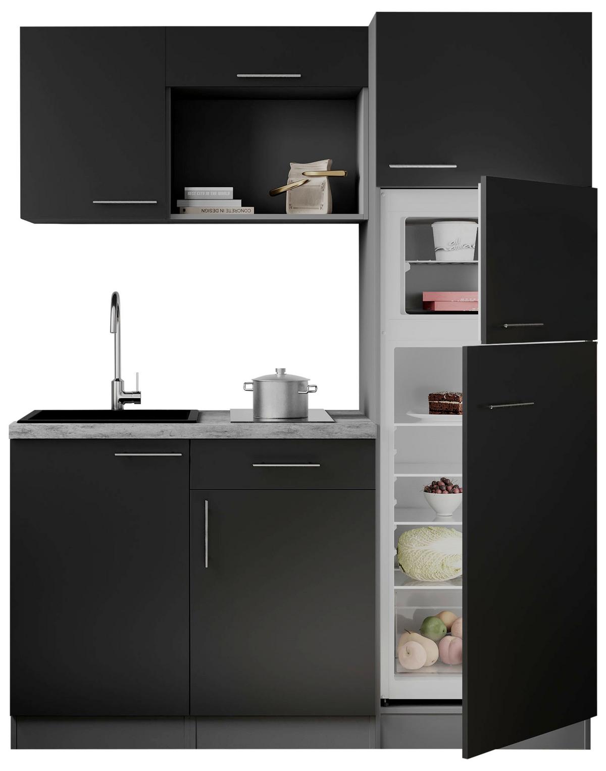 Küchenblock Oliver m. Geräten Schwarz - Schwarz/Grau, Trend, Holzwerkstoff/Metall (160cm) - Respekta