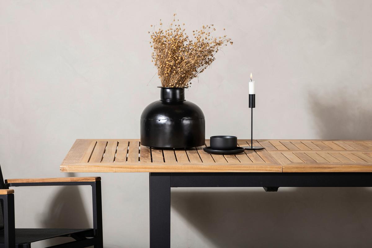 Gartentisch Panama ca. 210x90 cm Schwarz/Teakholz - Schwarz/Teakfarben, KONVENTIONELL, Holz/Metall (210/90/75cm) - Gardenson