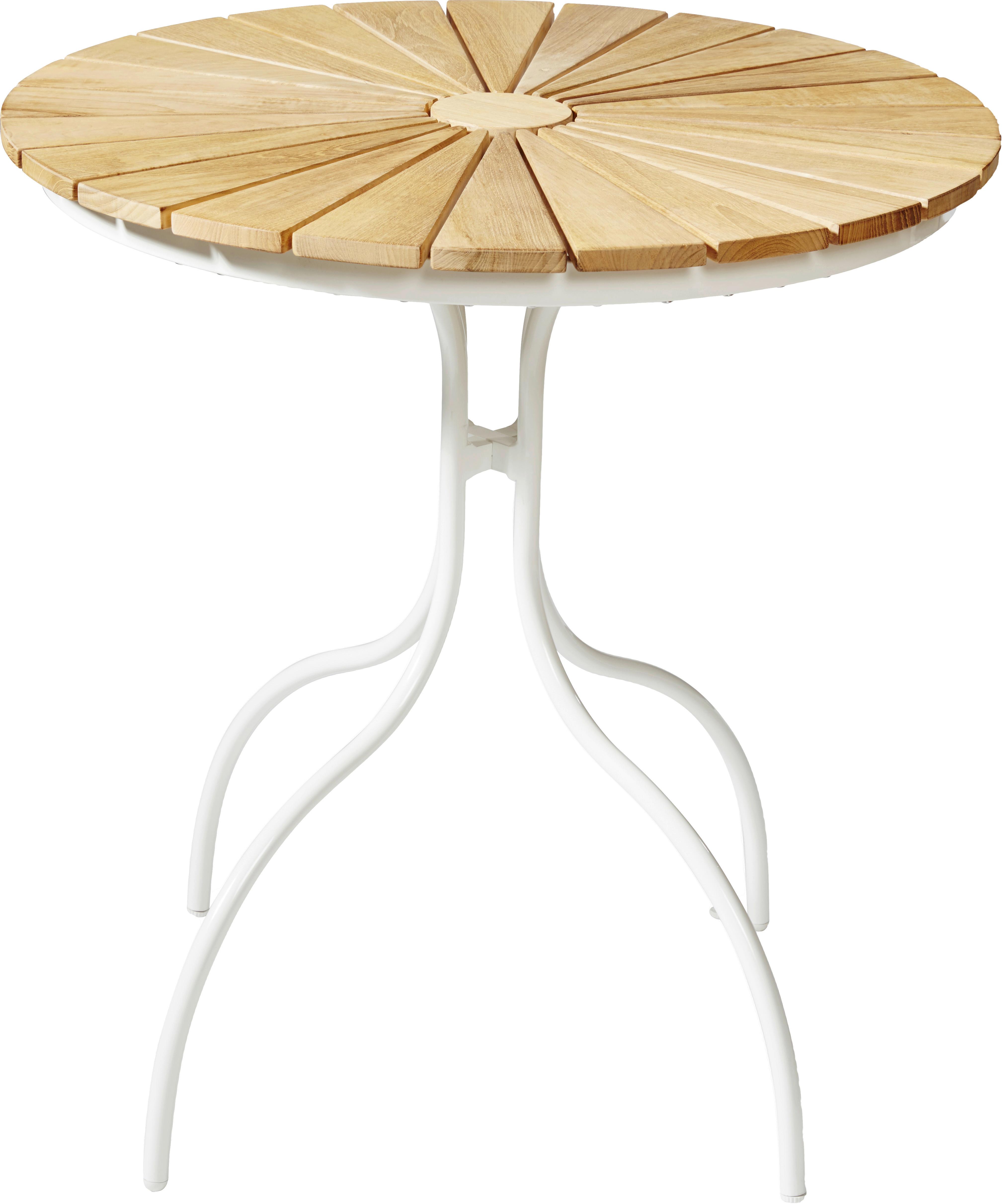 Gartentisch Ellen Teakholz rostfrei Ø ca. 80cm - Weiß Hochglanz/Teakfarben, KONVENTIONELL, Holz/Metall (80cm) - Gardenson